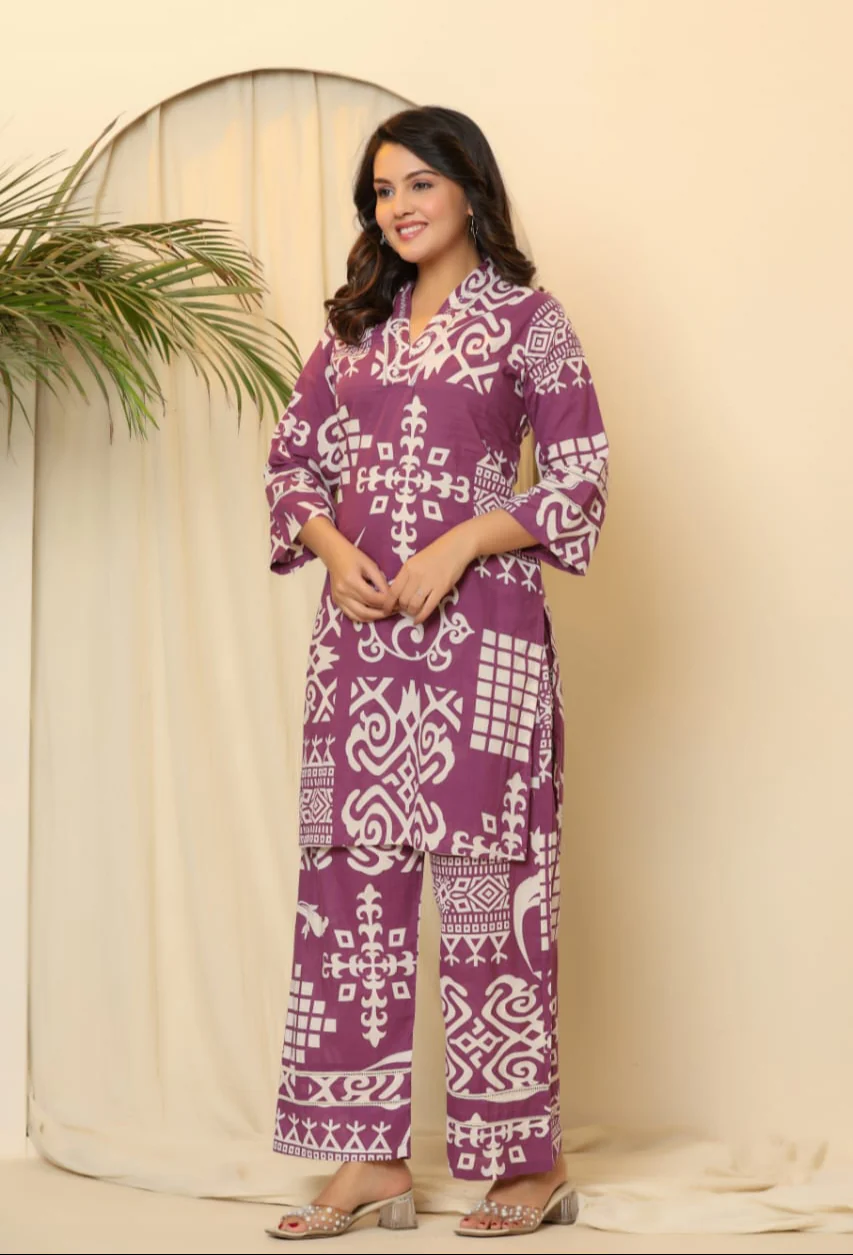 Hardik Purple printed cotton co-ord set - Image 9