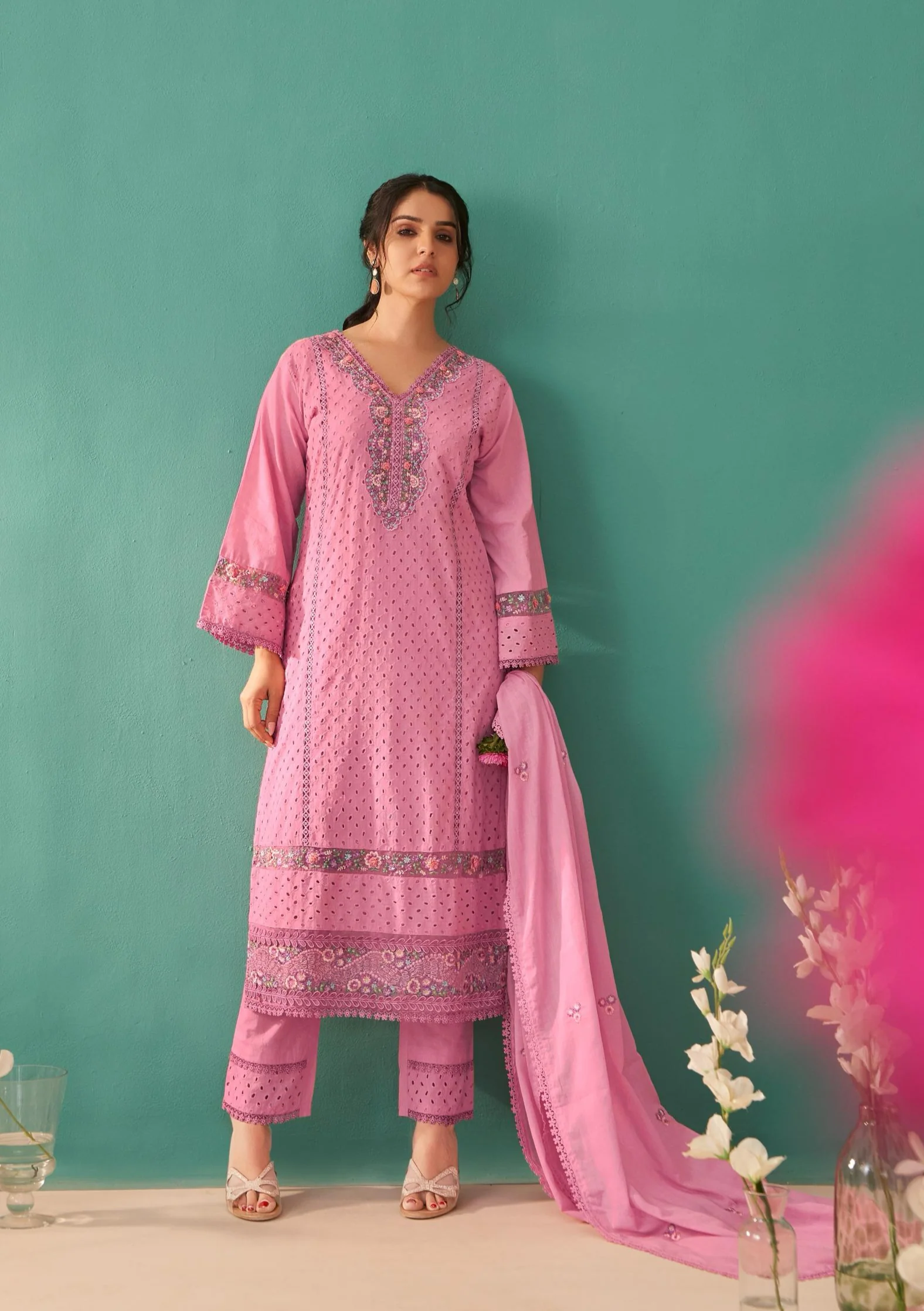 Nadira Punch Schiffli Cotton embroidery suit set - Image 4