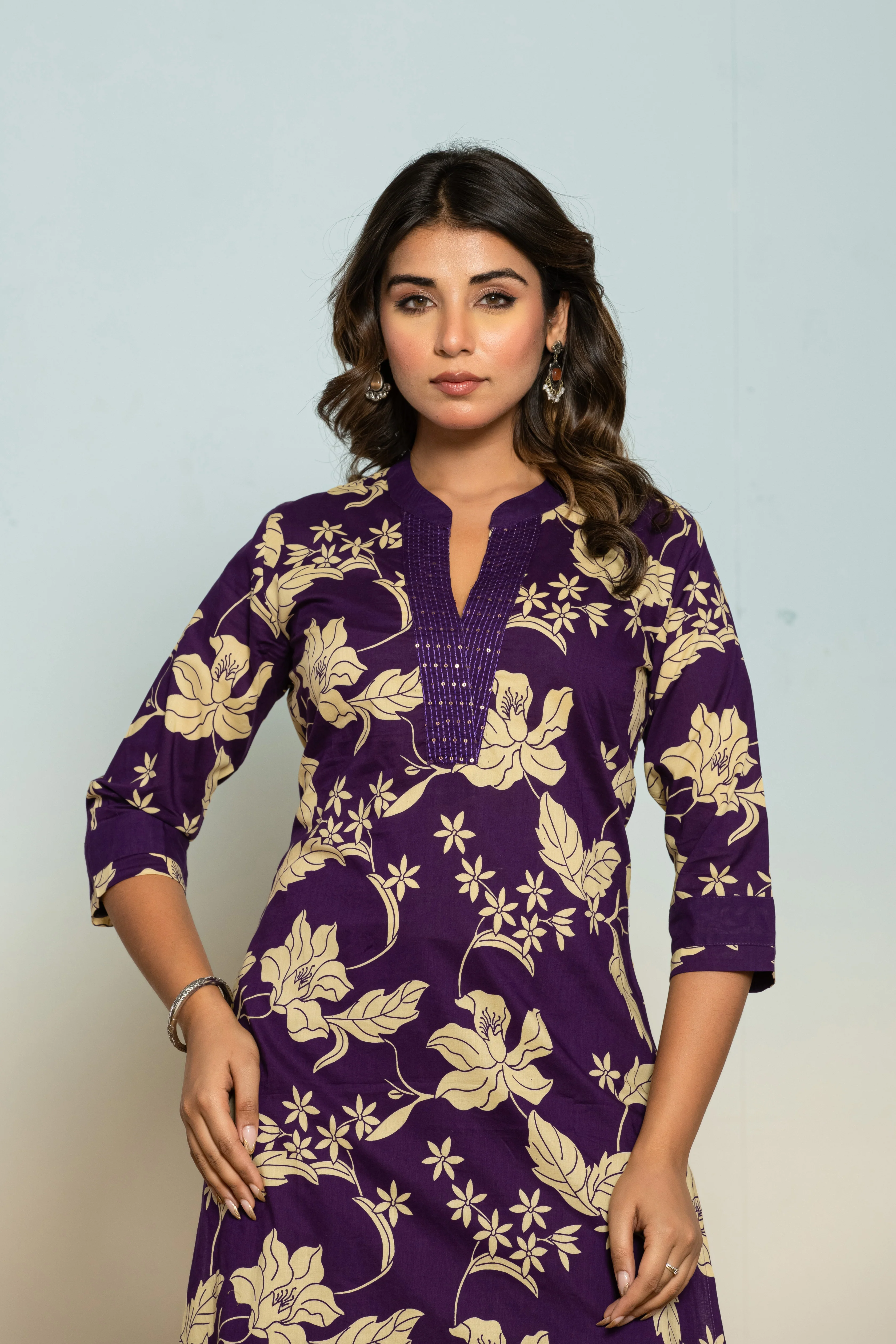 SASHA ORCHID PRINTED COTTON KURTA PANT SET - Image 2