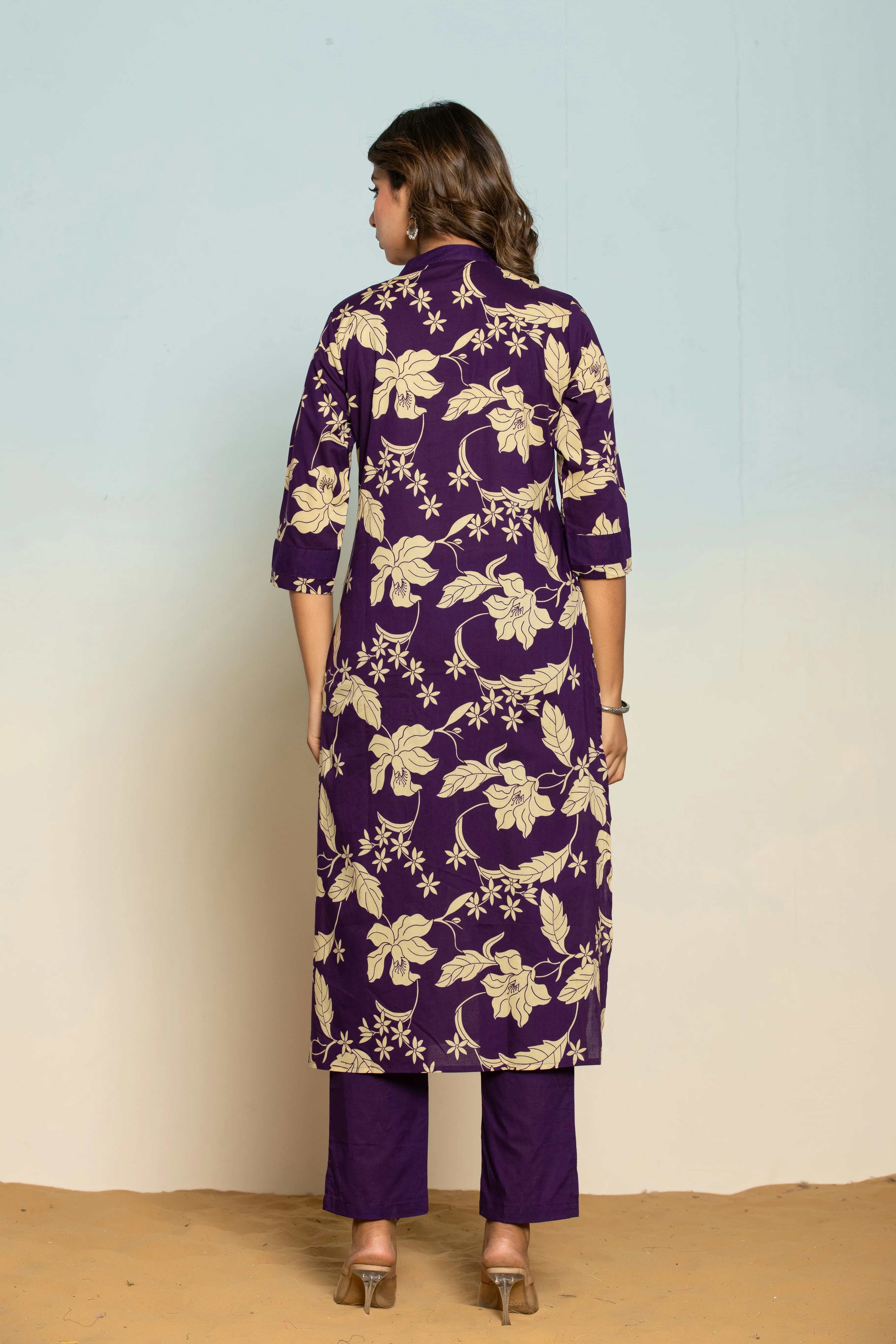 SASHA ORCHID PRINTED COTTON KURTA PANT SET - Image 3