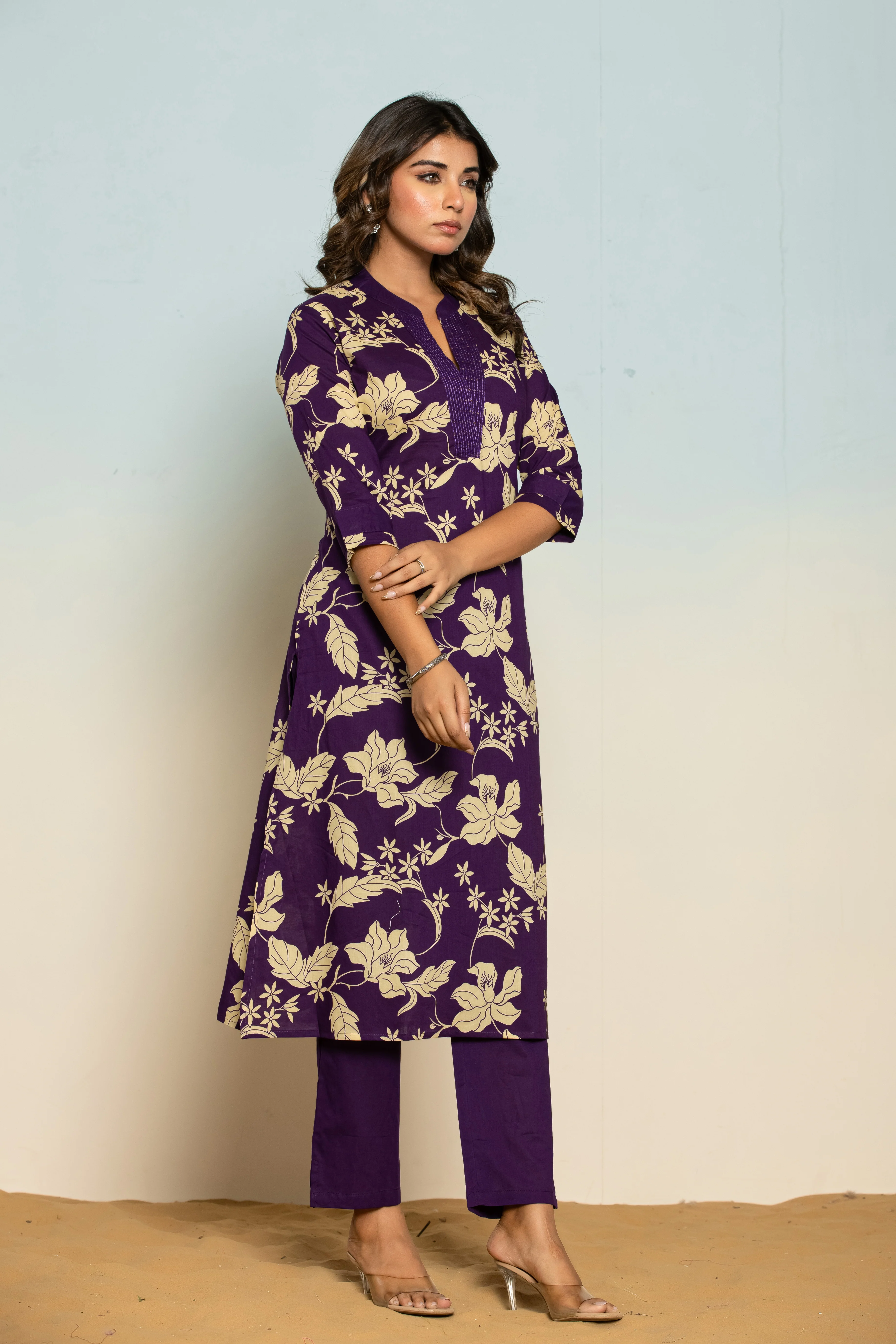 SASHA ORCHID PRINTED COTTON KURTA PANT SET - Image 4