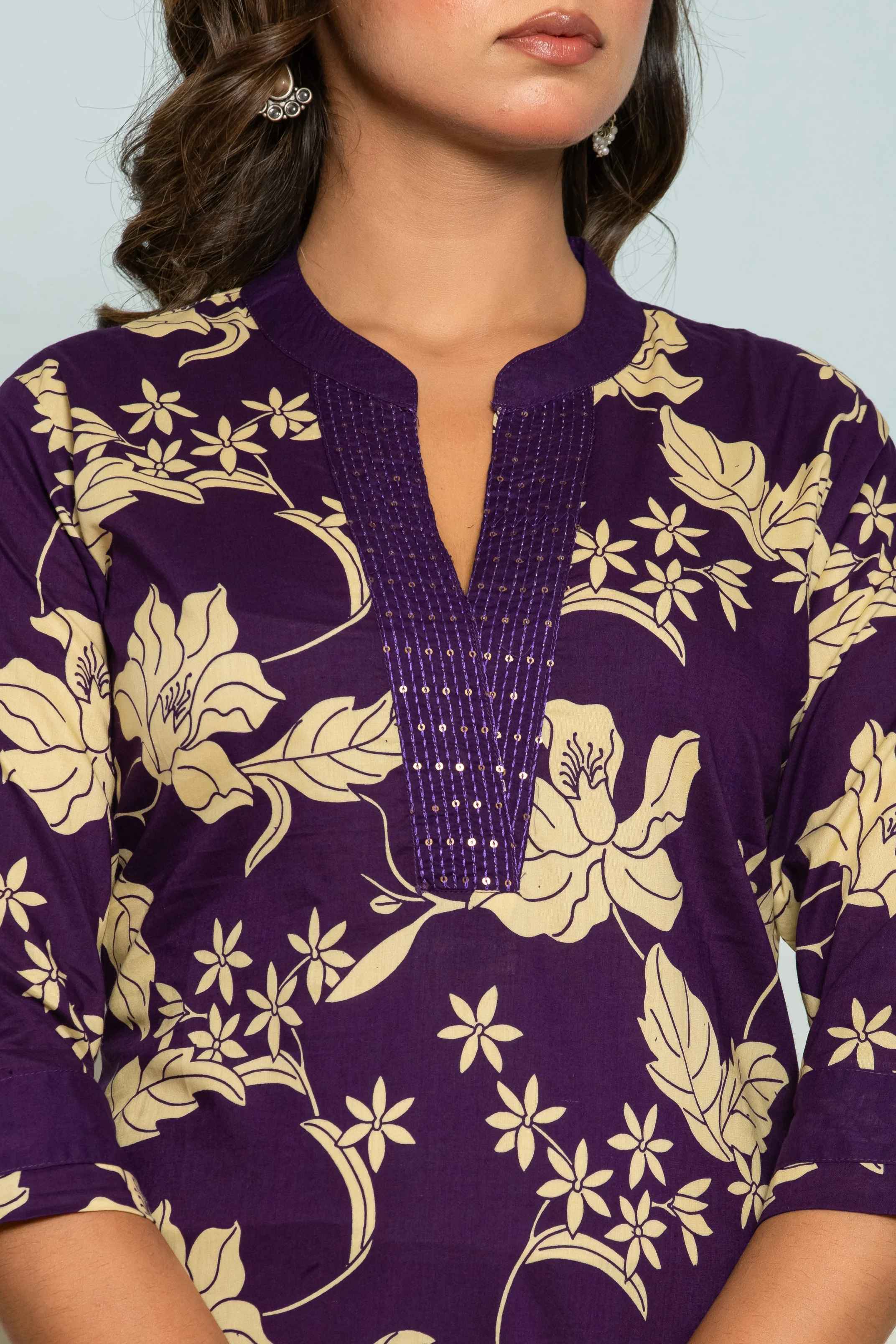 SASHA ORCHID PRINTED COTTON KURTA PANT SET - Image 5
