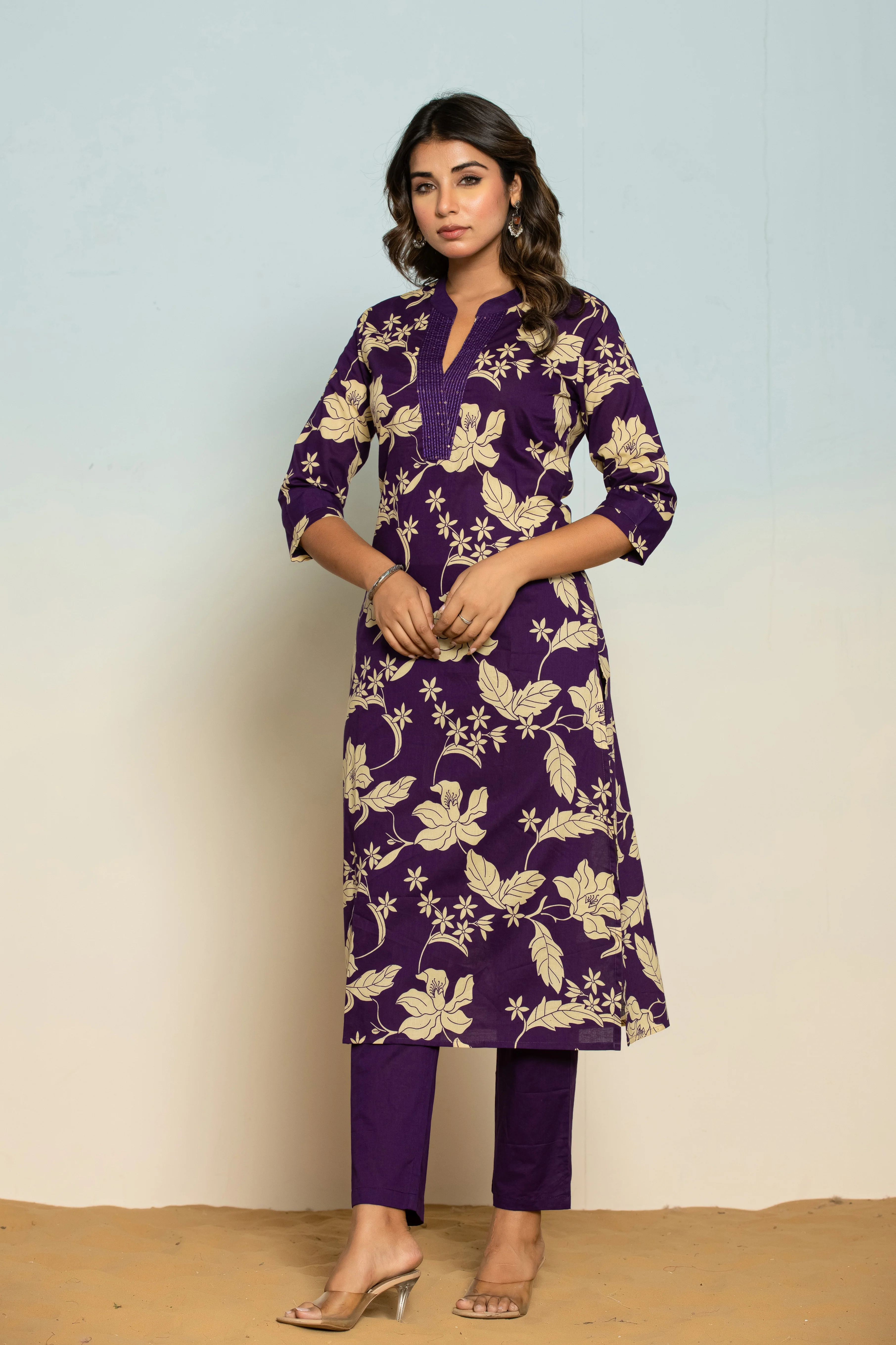 SASHA ORCHID PRINTED COTTON KURTA PANT SET - Image 6
