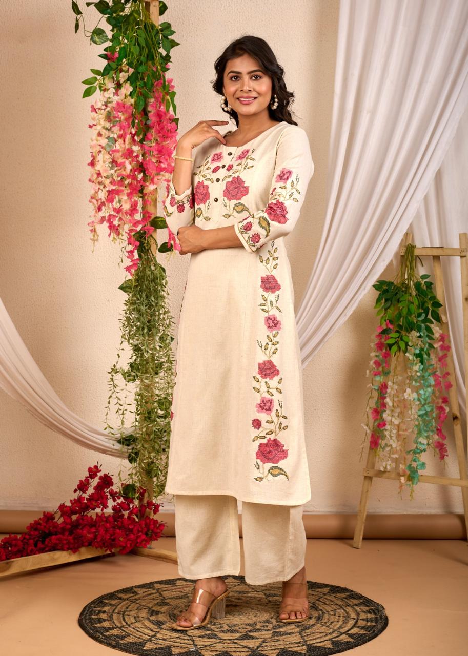 Rajhans Angel Embroidery Cotton Kurta Pant Set - Image 3