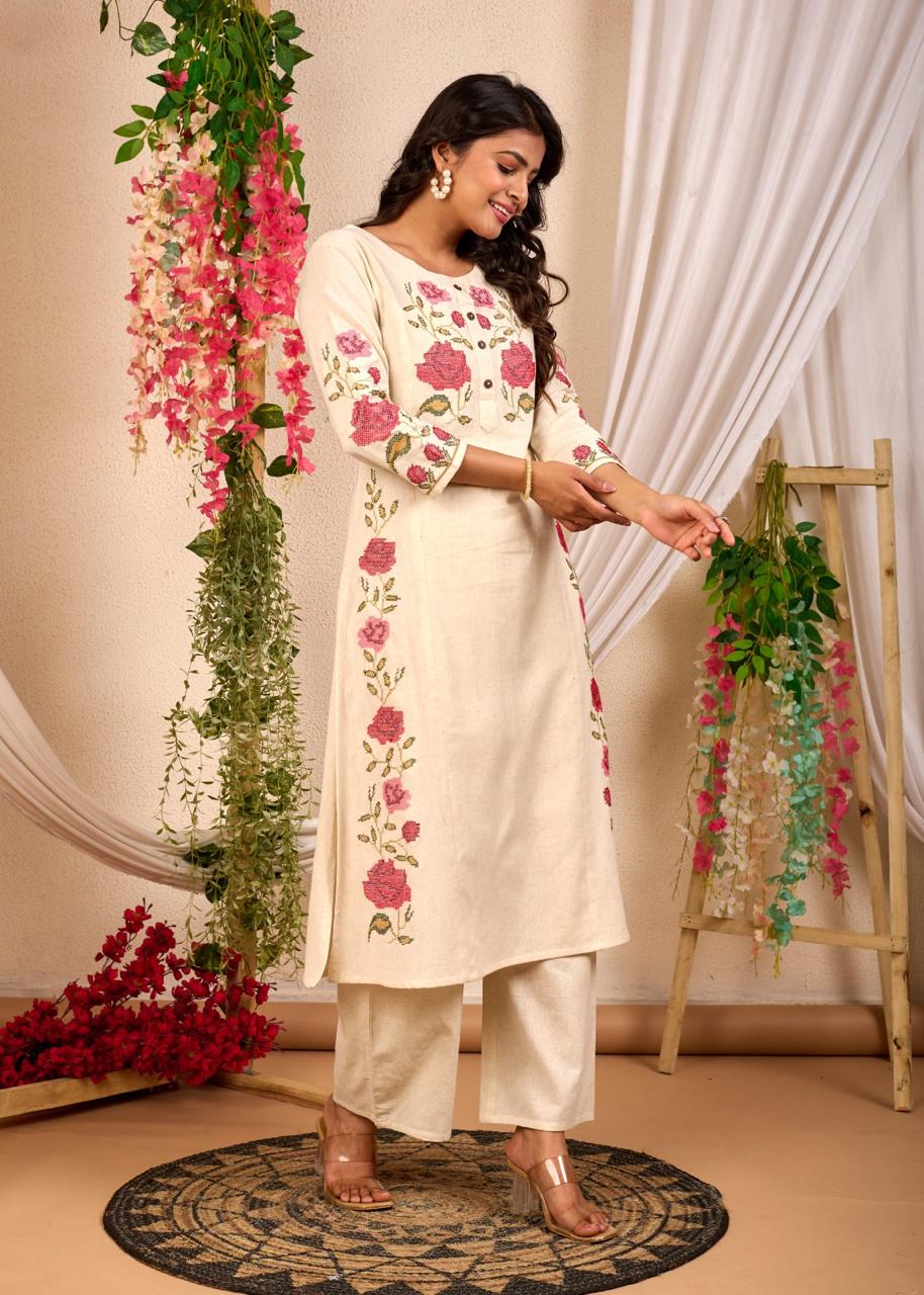Rajhans Angel Embroidery Cotton Kurta Pant Set - Image 4