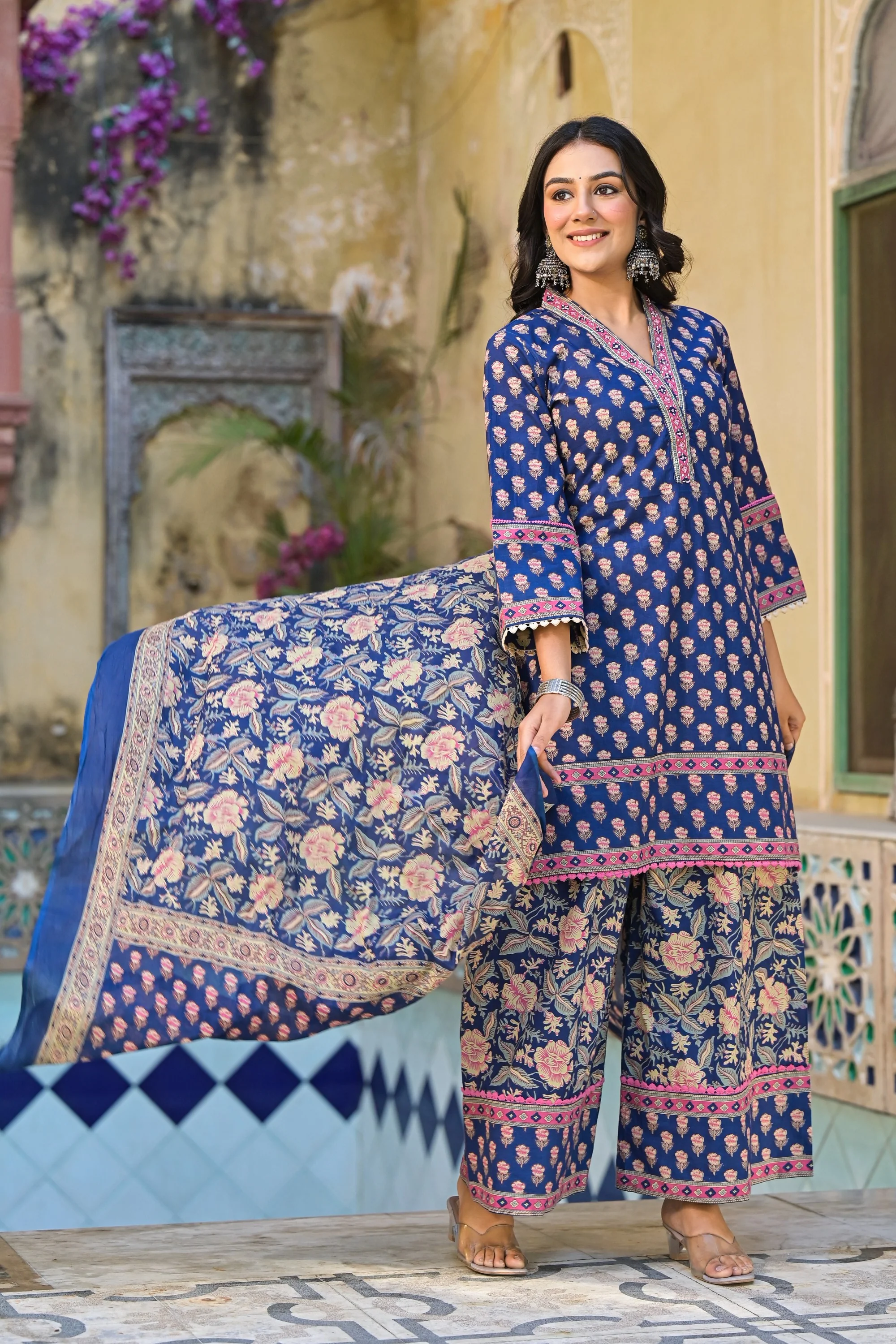 Pavitra Indigo cotton printed suit set - Image 3