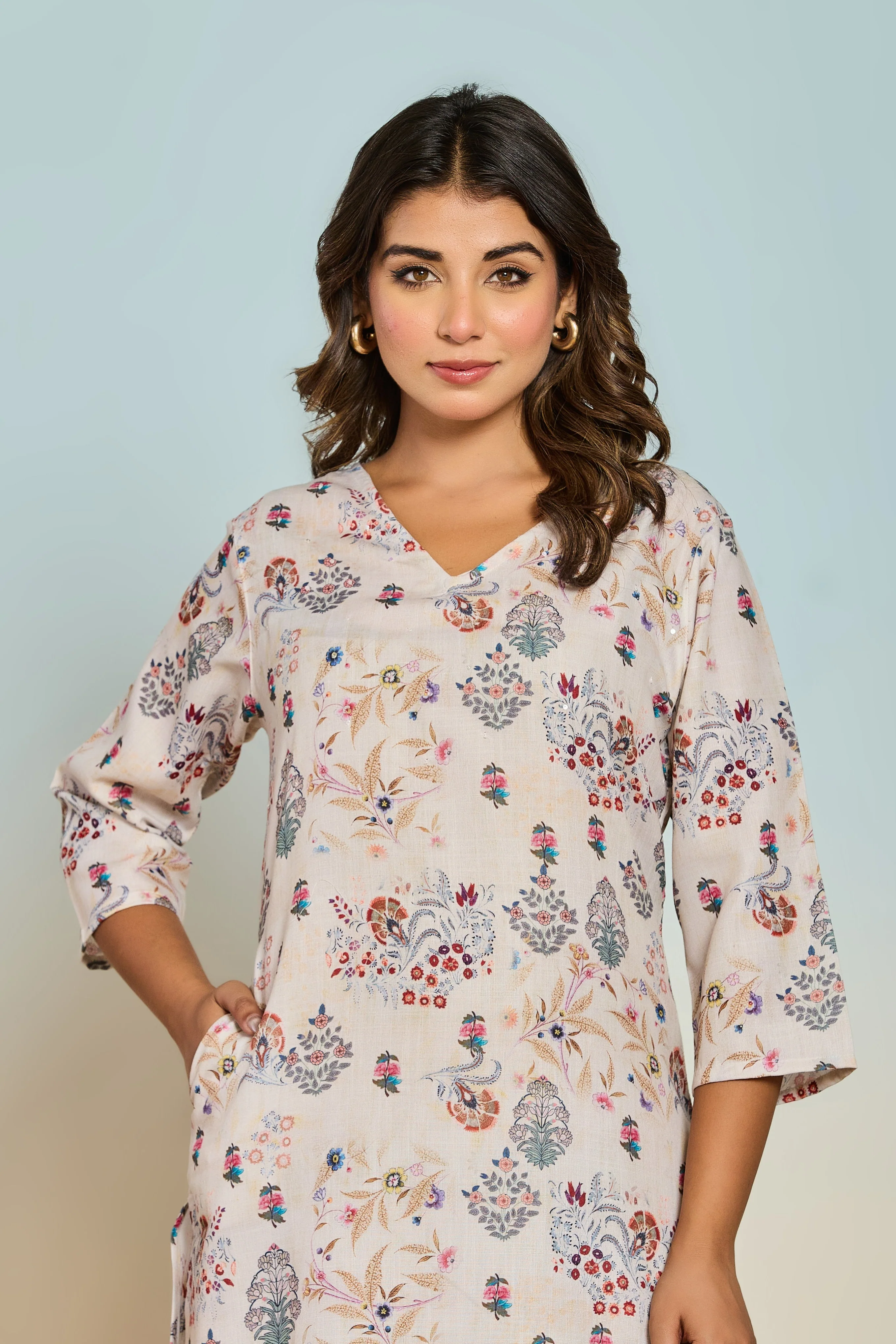 Bindiya Pearl Linen Printed Kurta Pant Set - Image 2