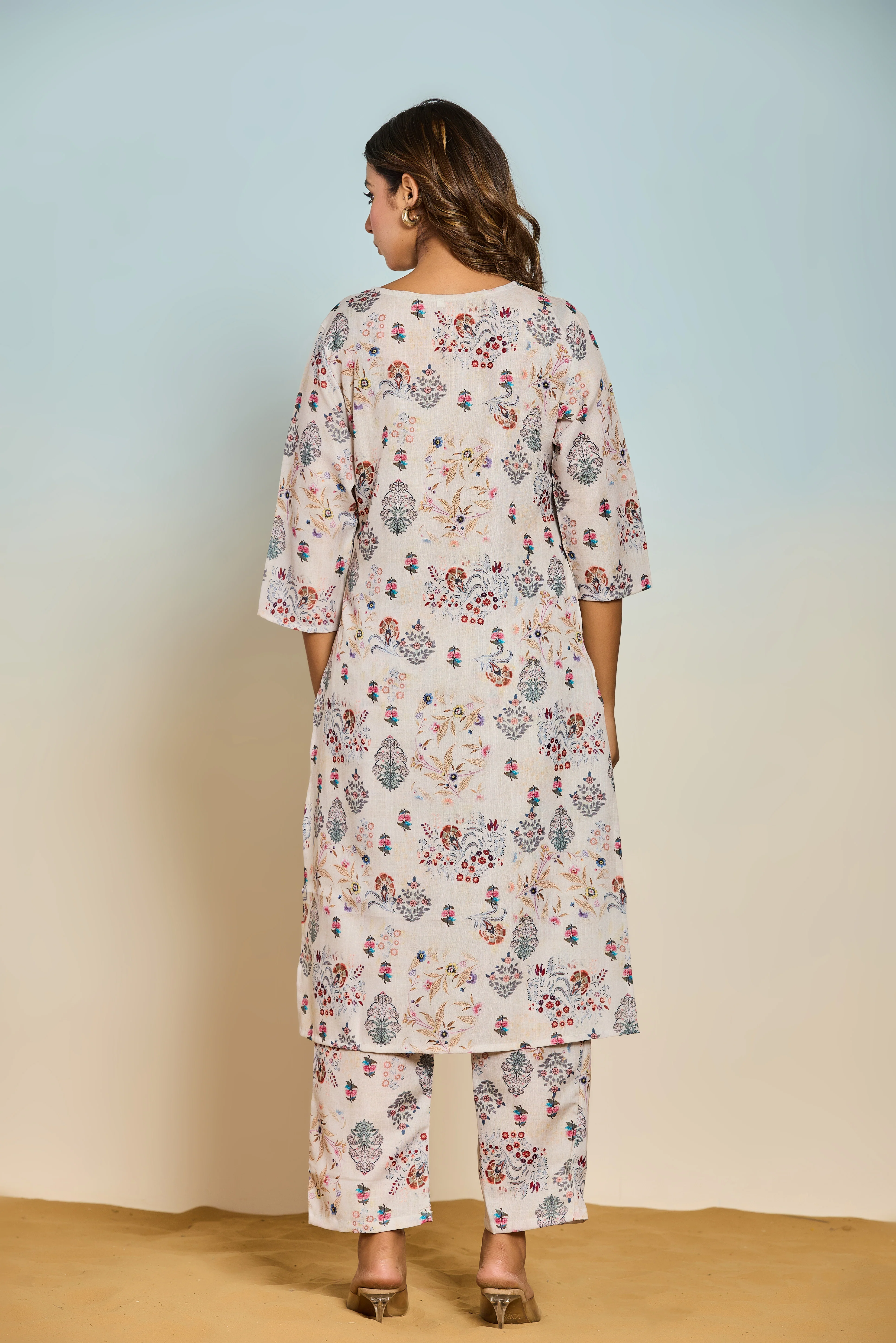 Bindiya Pearl Linen Printed Kurta Pant Set - Image 3