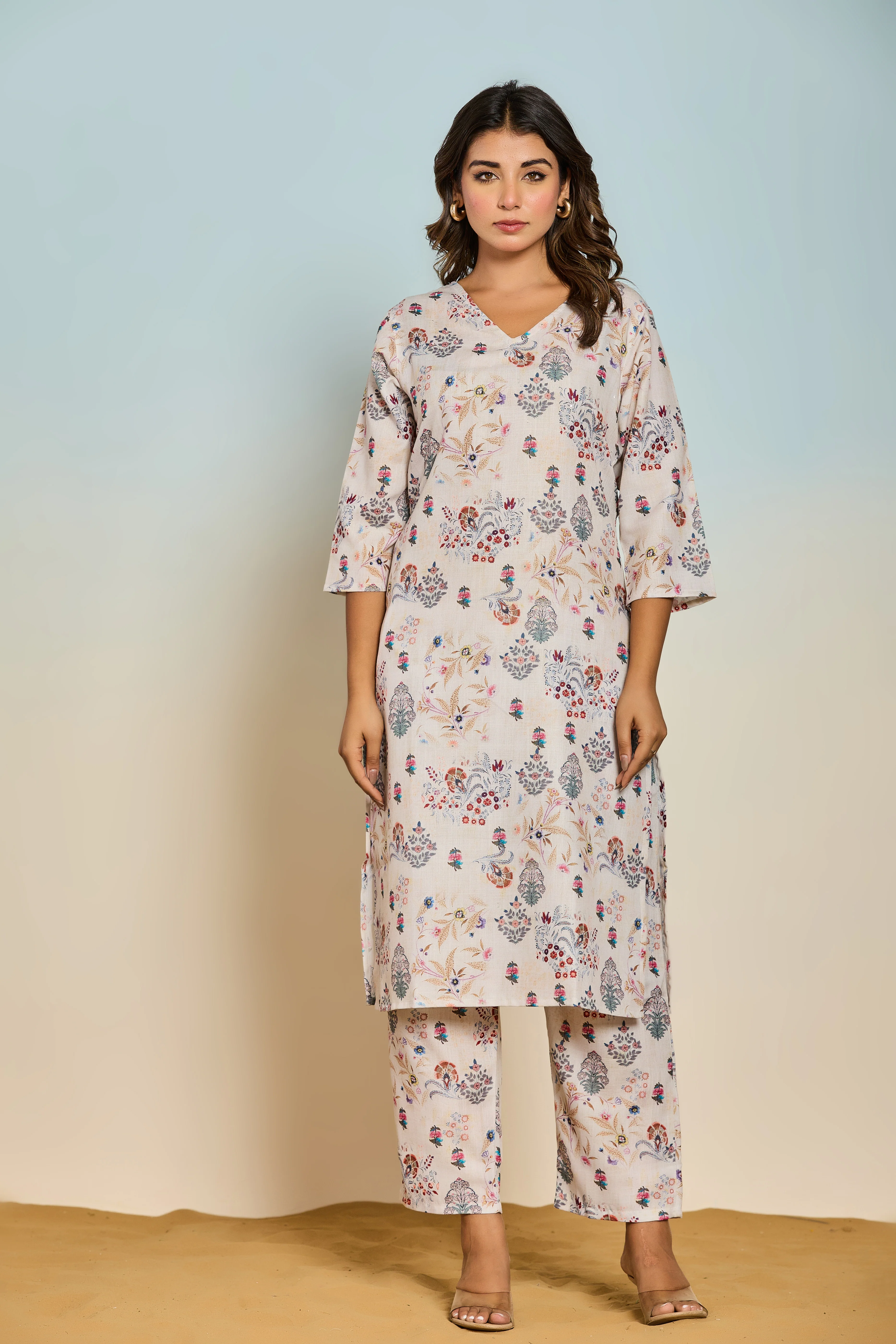 Bindiya Pearl Linen Printed Kurta Pant Set - Image 5