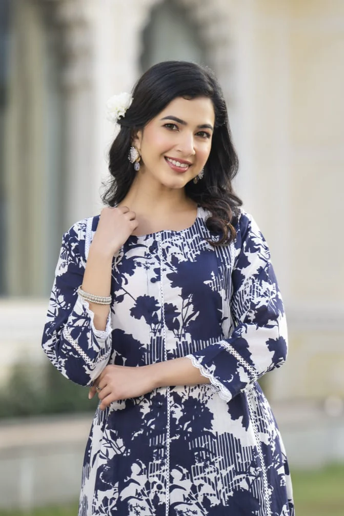 Colba azure printed cotton kurta pant set - Image 2