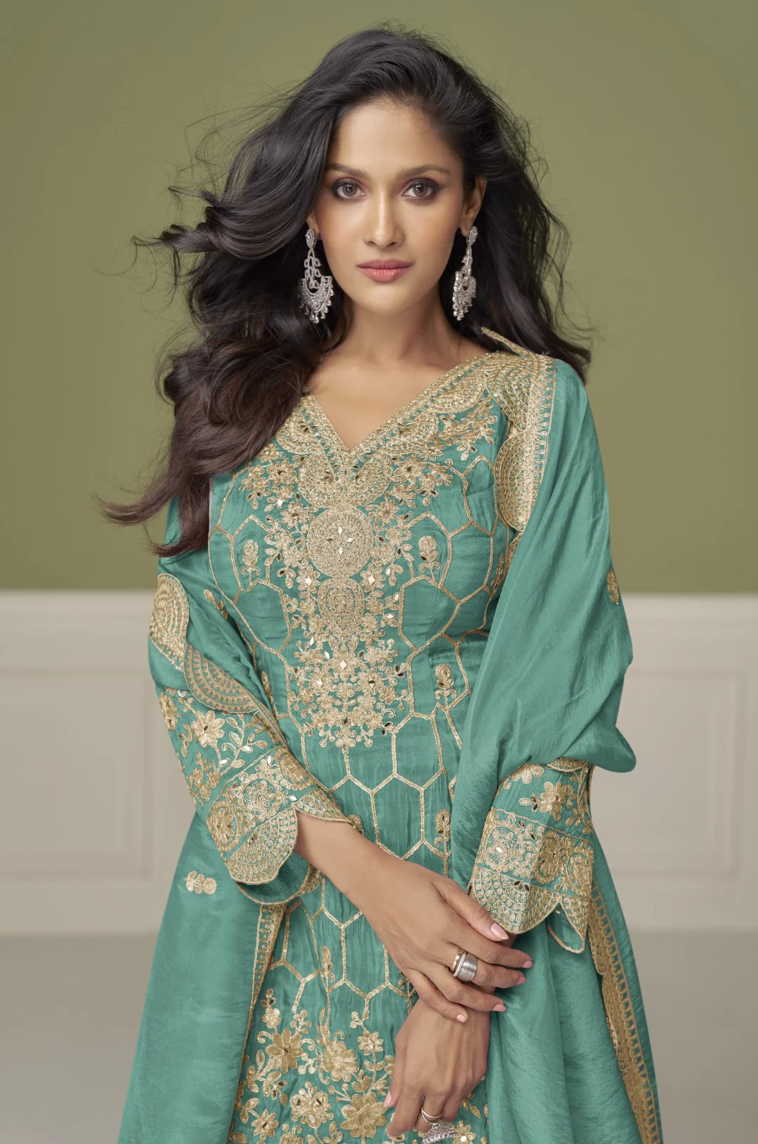 Imli Teal Full work gharara suit set - Image 2
