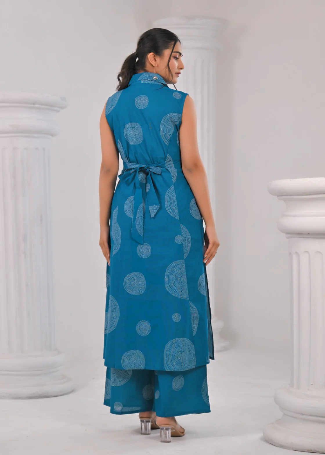 ITI TEAL COTTON KURTA PANT SET - Image 3