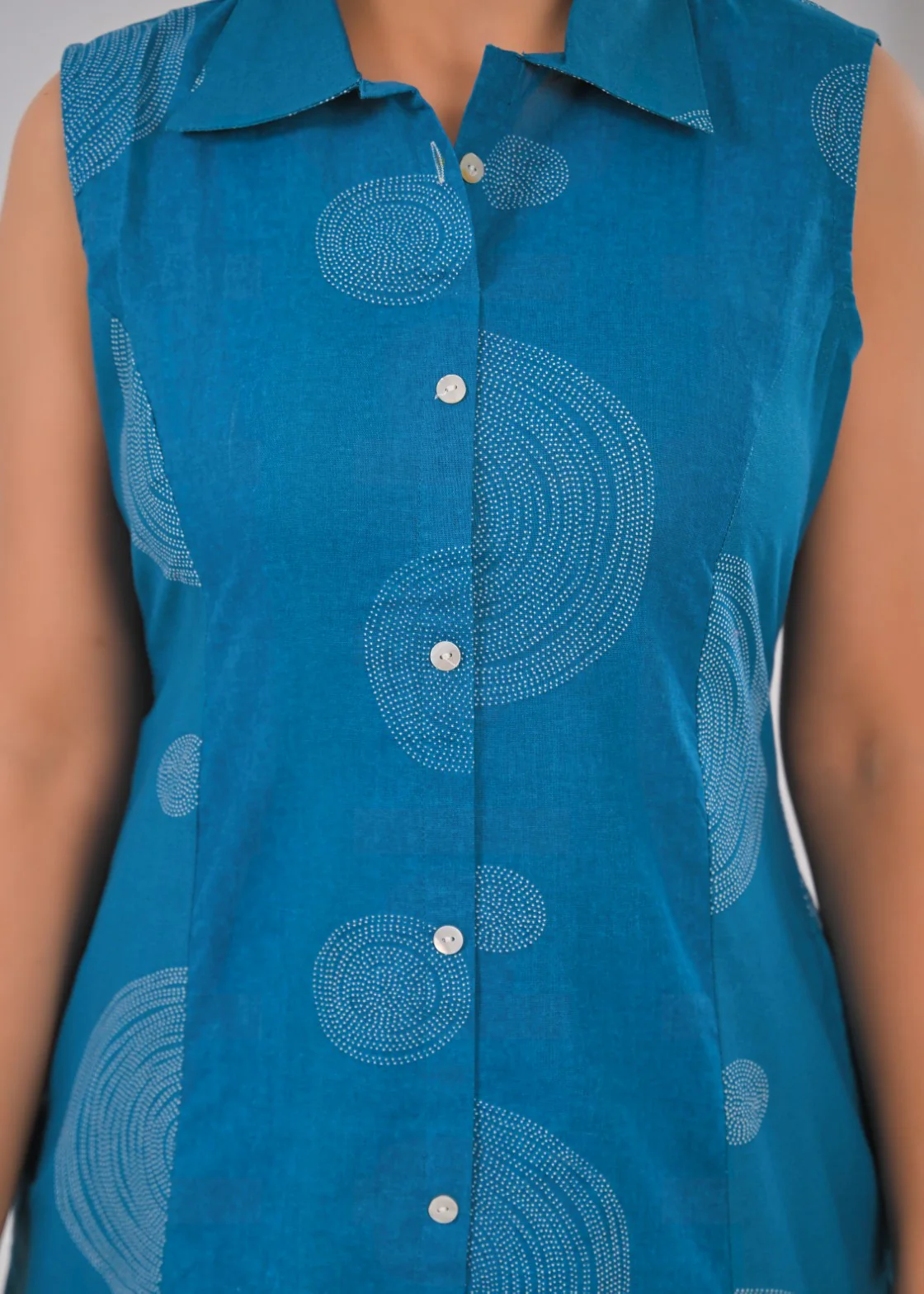 ITI TEAL COTTON KURTA PANT SET - Image 4