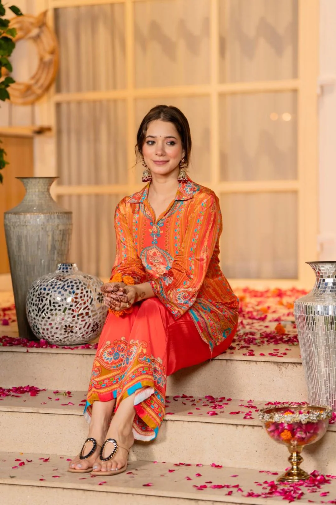 Jayti Tangerine Printed work co-ord Set - Image 11