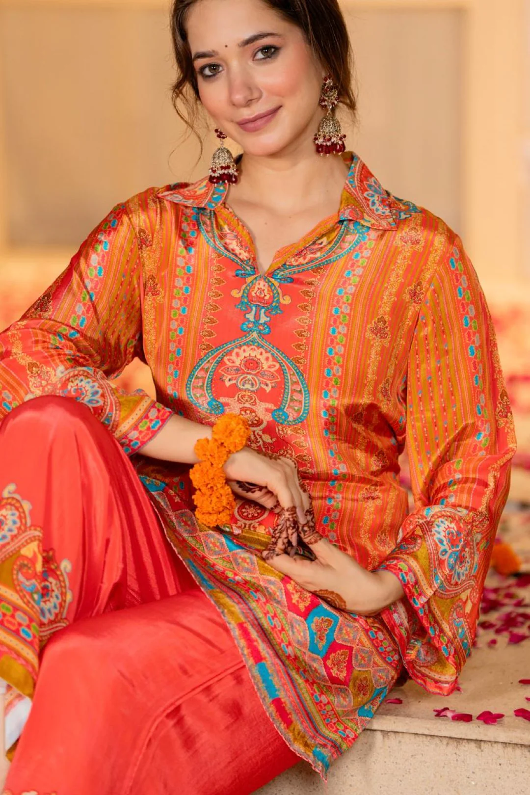 Jayti Tangerine Printed work co-ord Set - Image 13