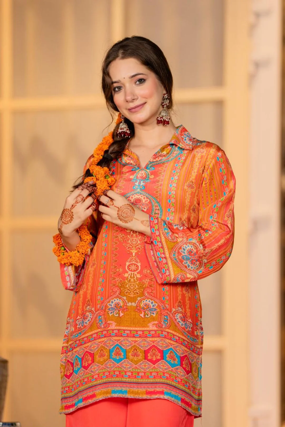 Jayti Tangerine Printed work co-ord Set - Image 15