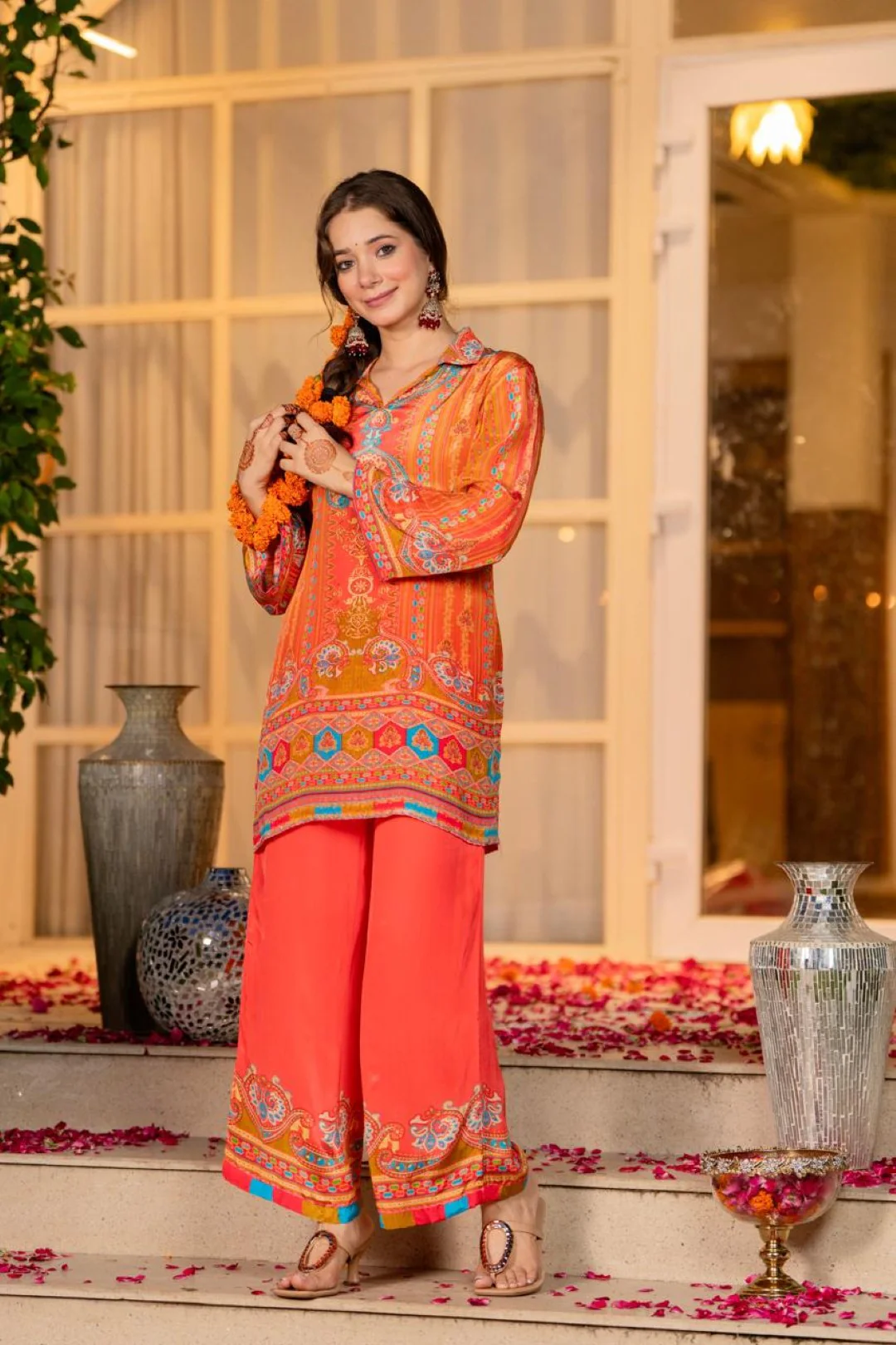 Jayti Tangerine Printed work co-ord Set - Image 16