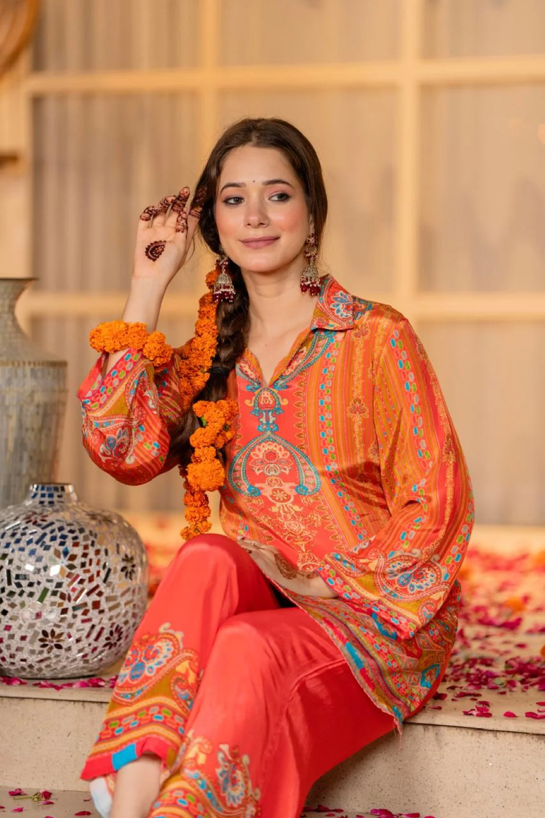 Jayti Tangerine Printed work co-ord Set - Image 17