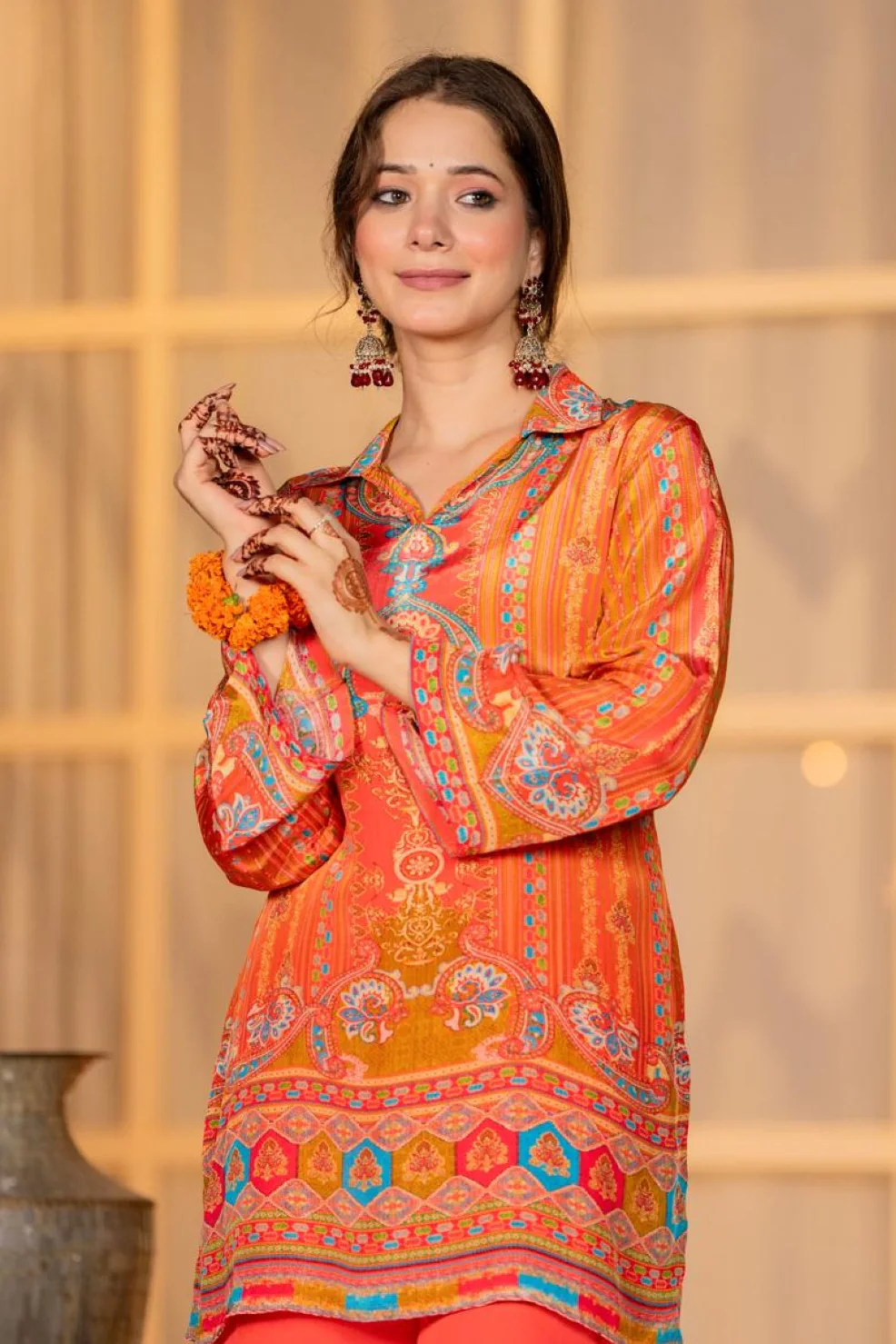 Jayti Tangerine Printed work co-ord Set - Image 2