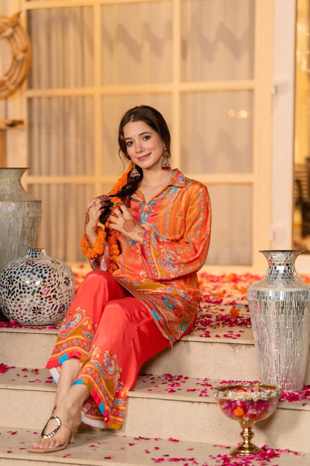 Jayti Tangerine Printed work co-ord Set - Image 4