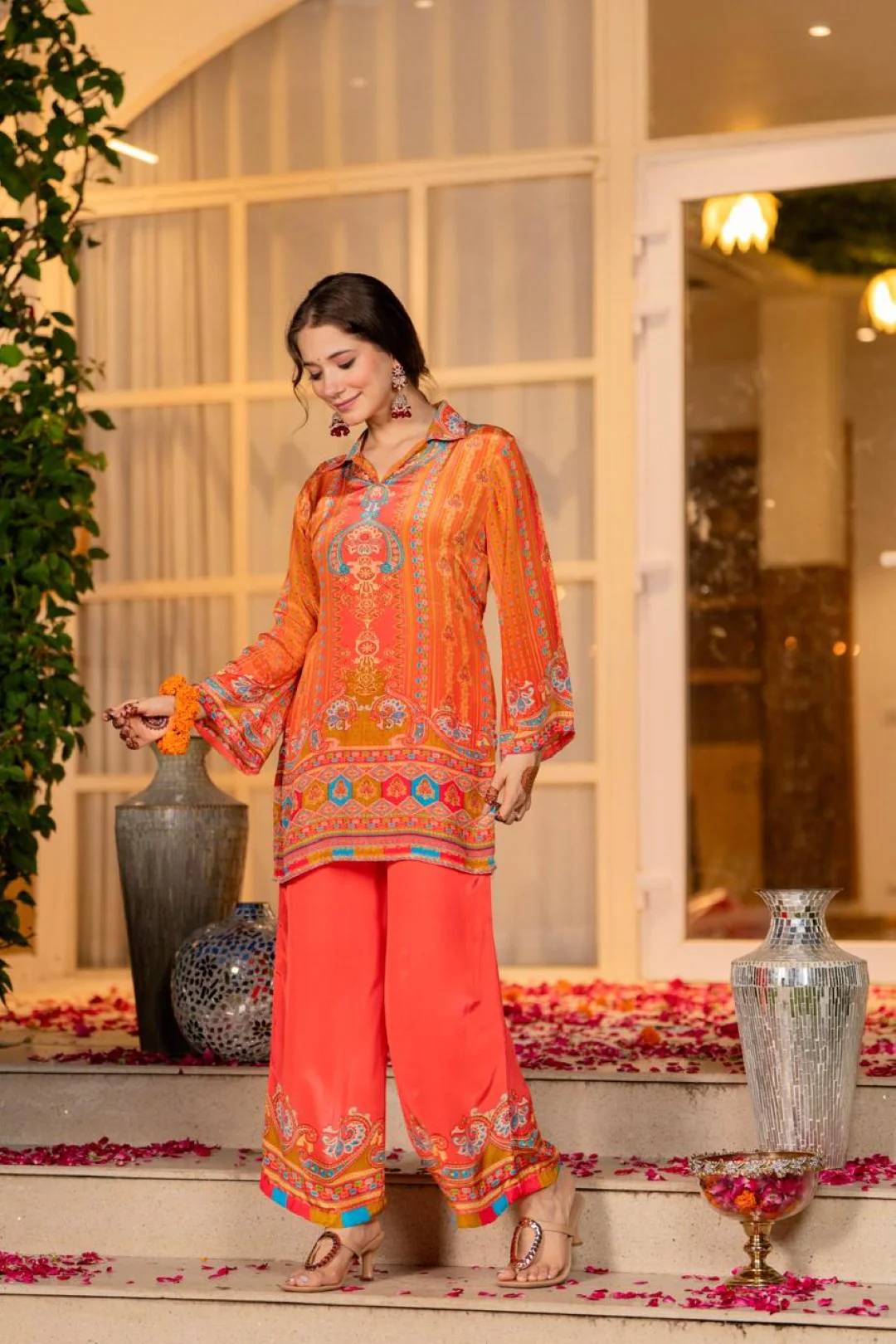 Jayti Tangerine Printed work co-ord Set - Image 5