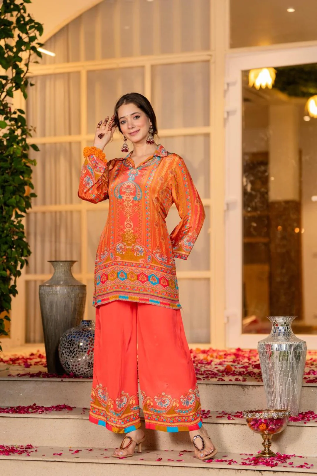 Jayti Tangerine Printed work co-ord Set - Image 7