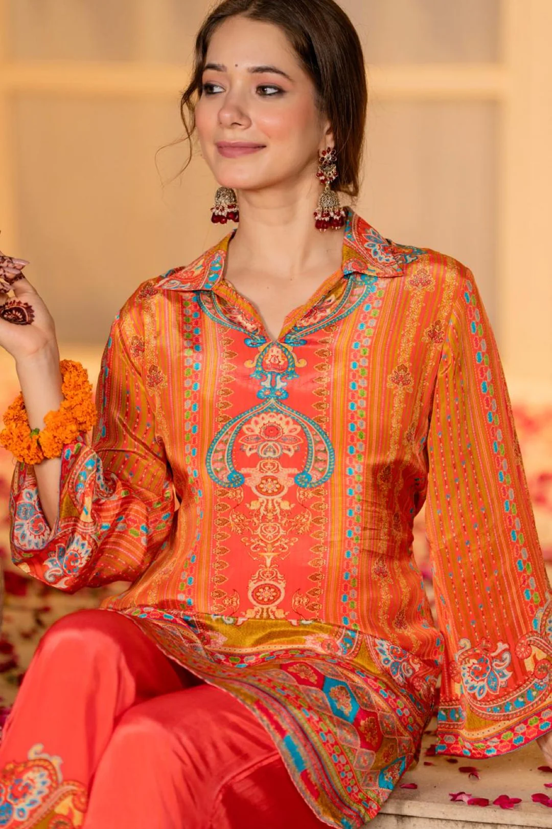 Jayti Tangerine Printed work co-ord Set - Image 8