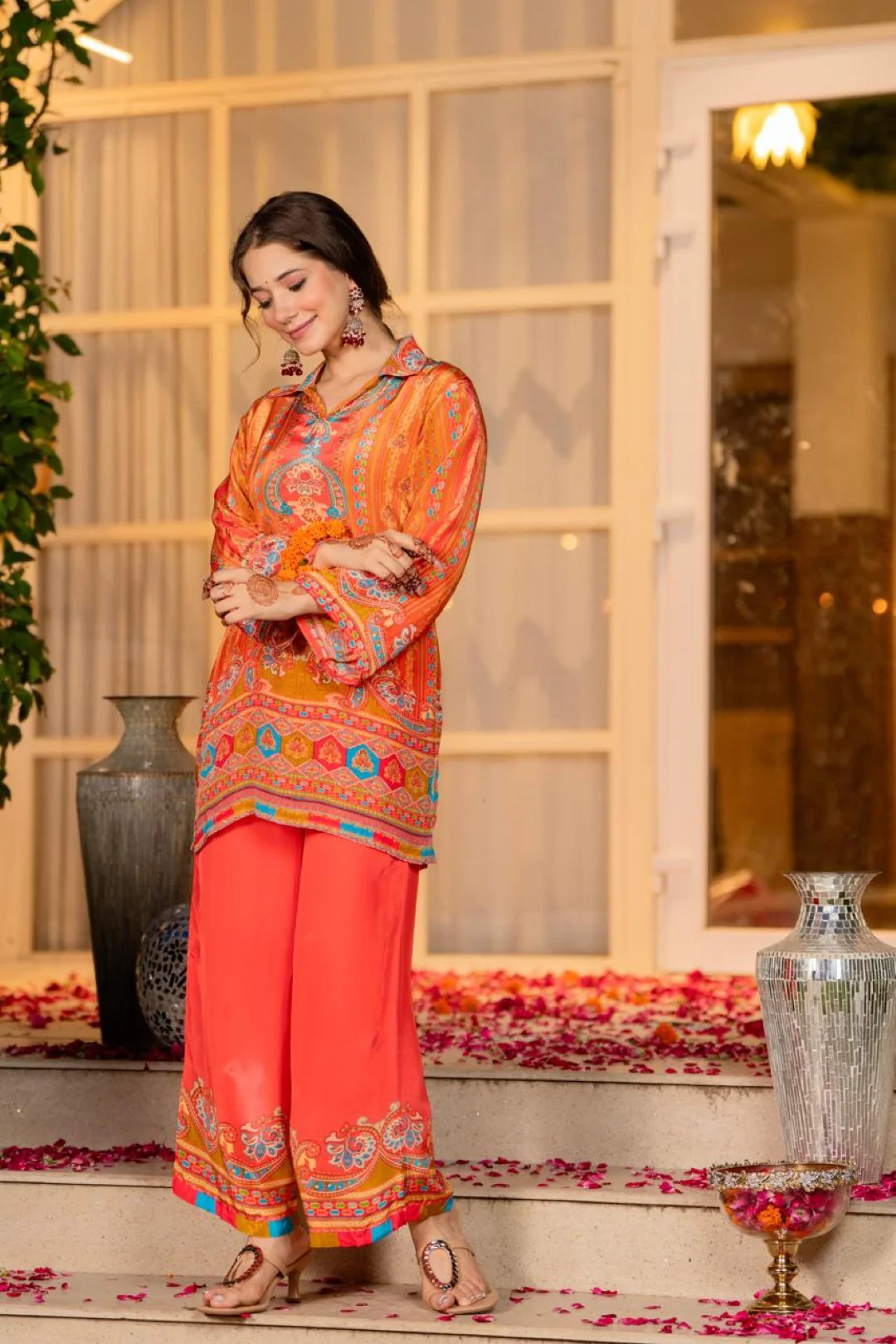 Jayti Tangerine Printed work co-ord Set - Image 9
