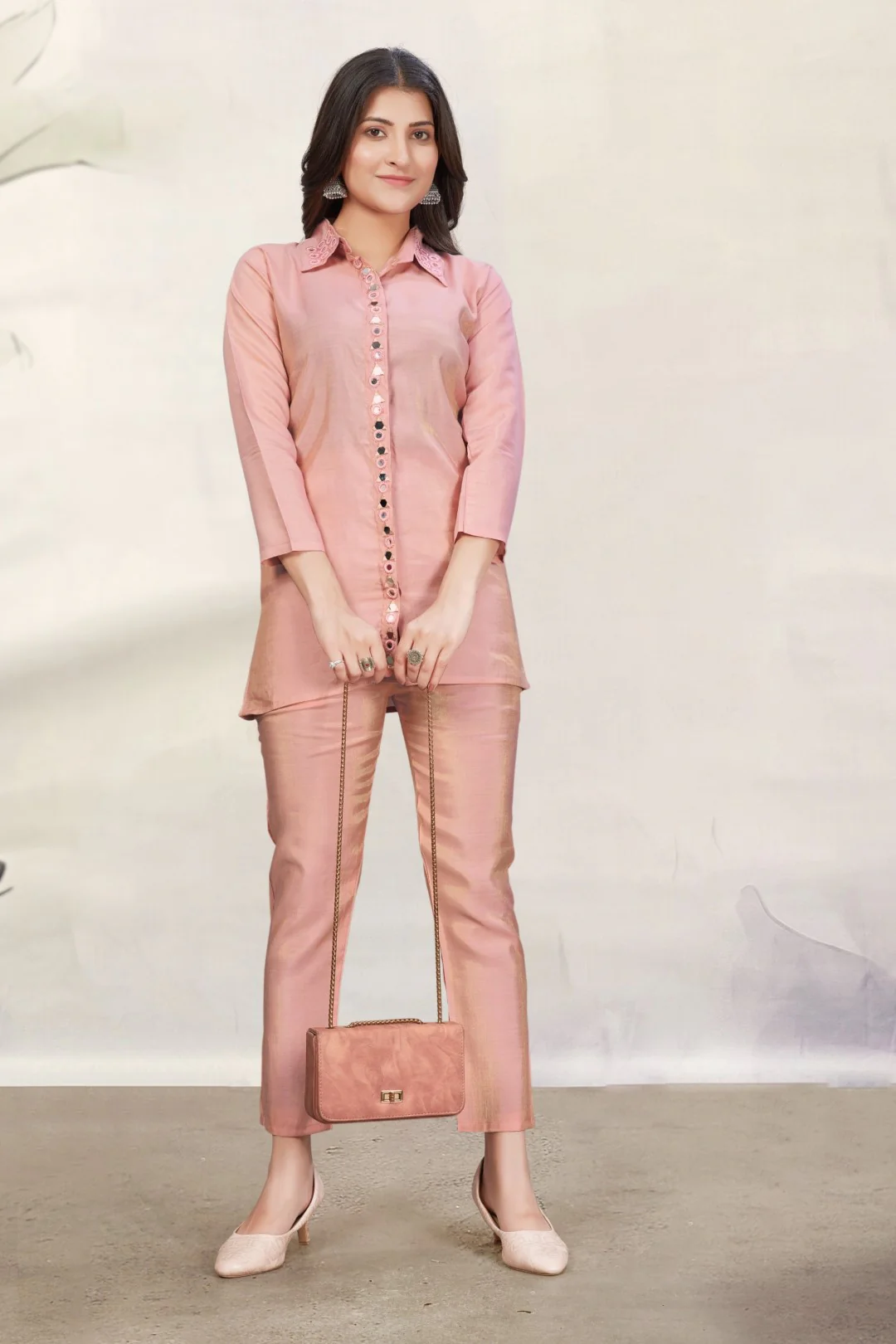 Divya Apricot Mirror Work Co-ord Set - Image 4