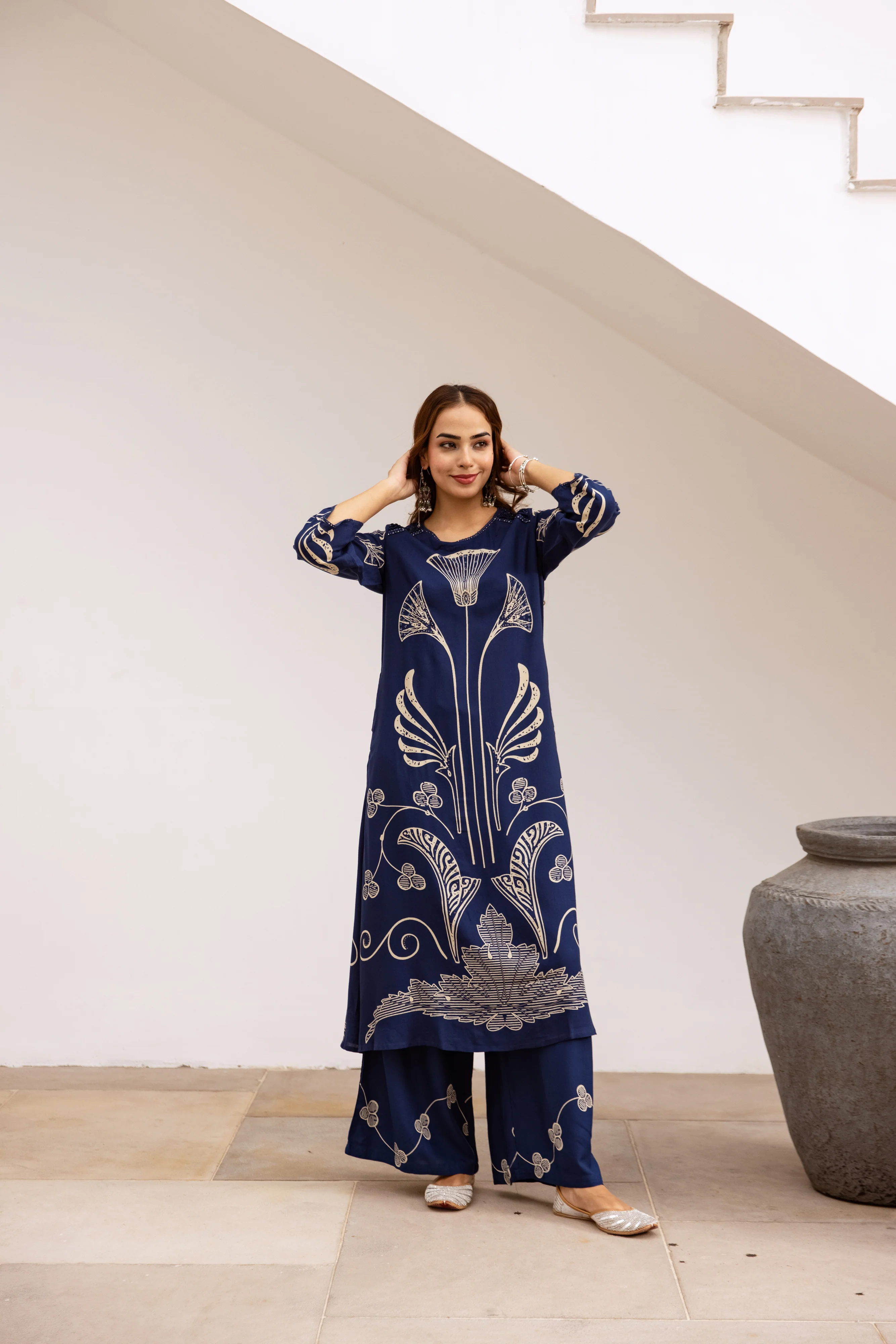 Bakul lapis printed cotton kurta pant set - Image 4