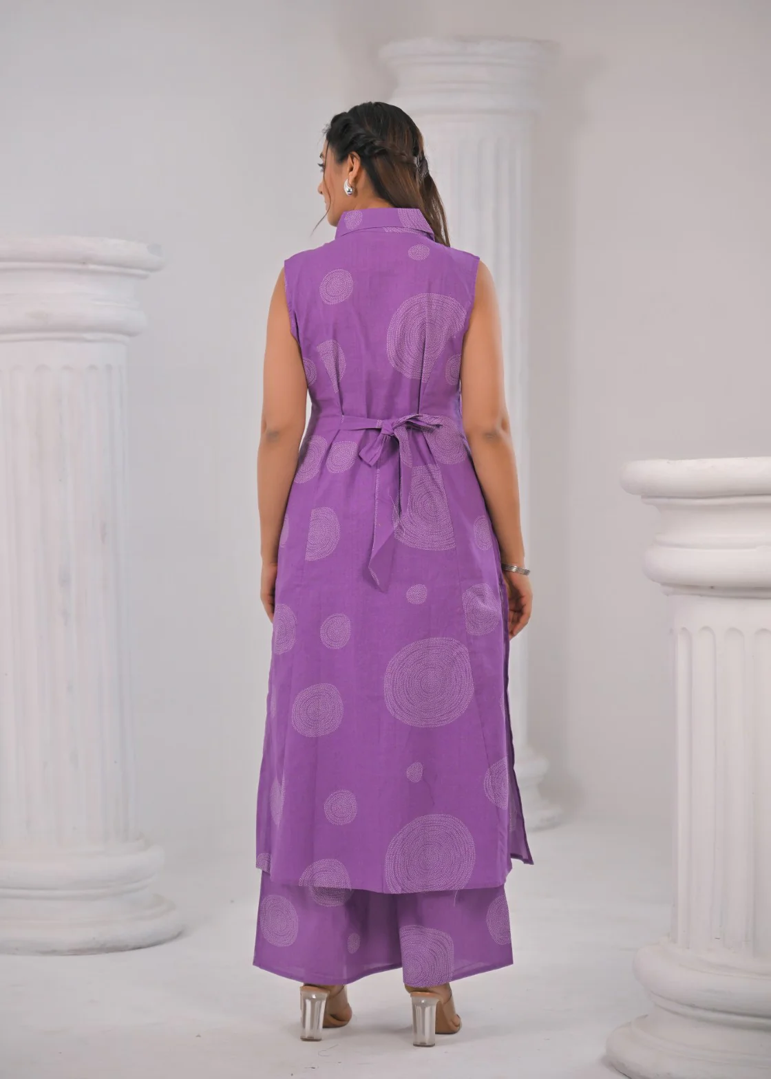 ITI LAVENDER COTTON KURTA PANT SET - Image 3
