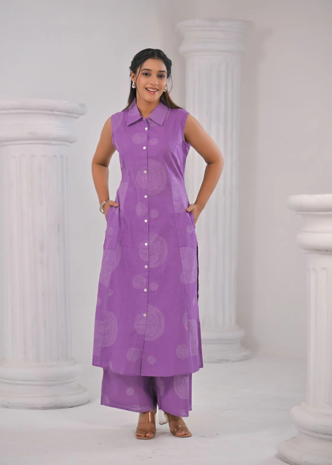 ITI LAVENDER COTTON KURTA PANT SET - Image 5