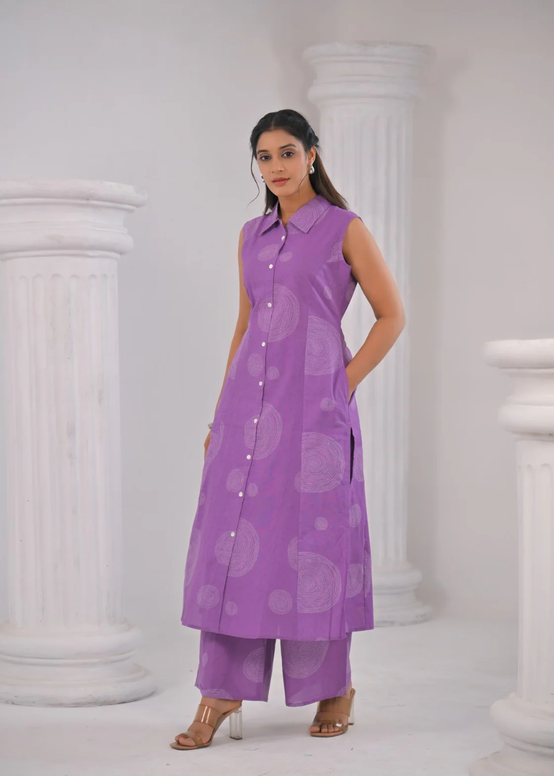 ITI LAVENDER COTTON KURTA PANT SET - Image 6