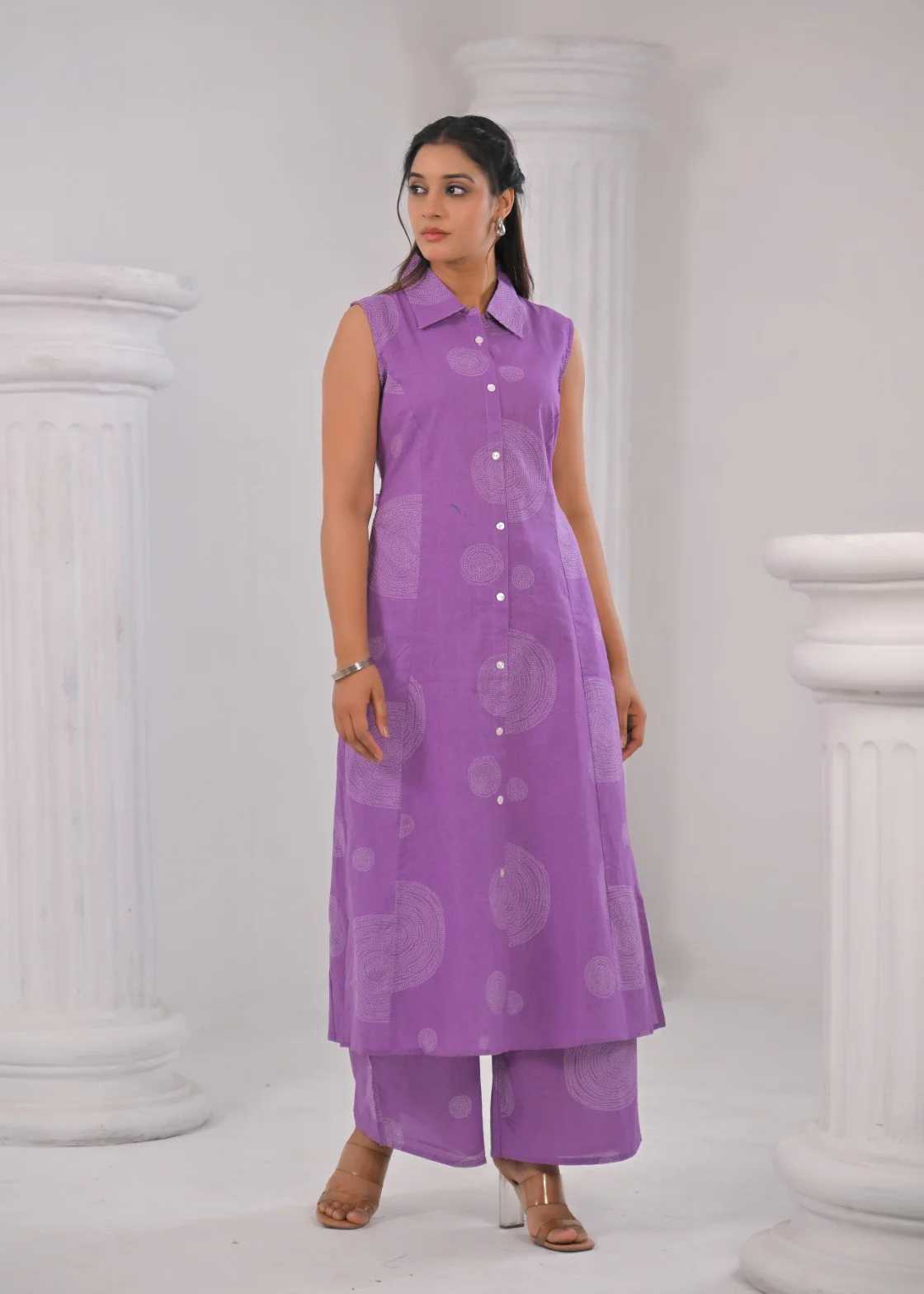 ITI LAVENDER COTTON KURTA PANT SET - Image 7