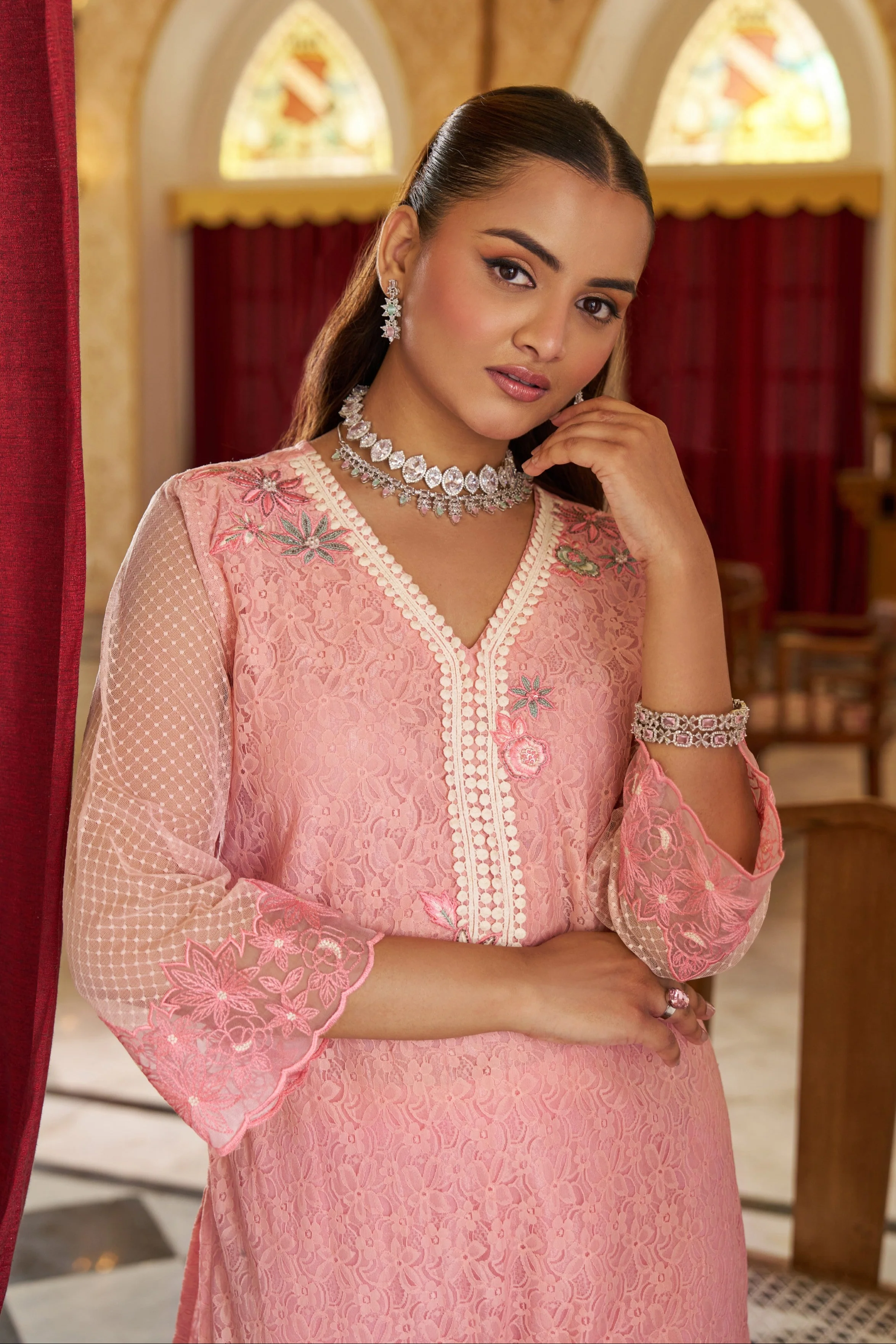 Anumeha Salmon embroidery co-ord set - Image 2