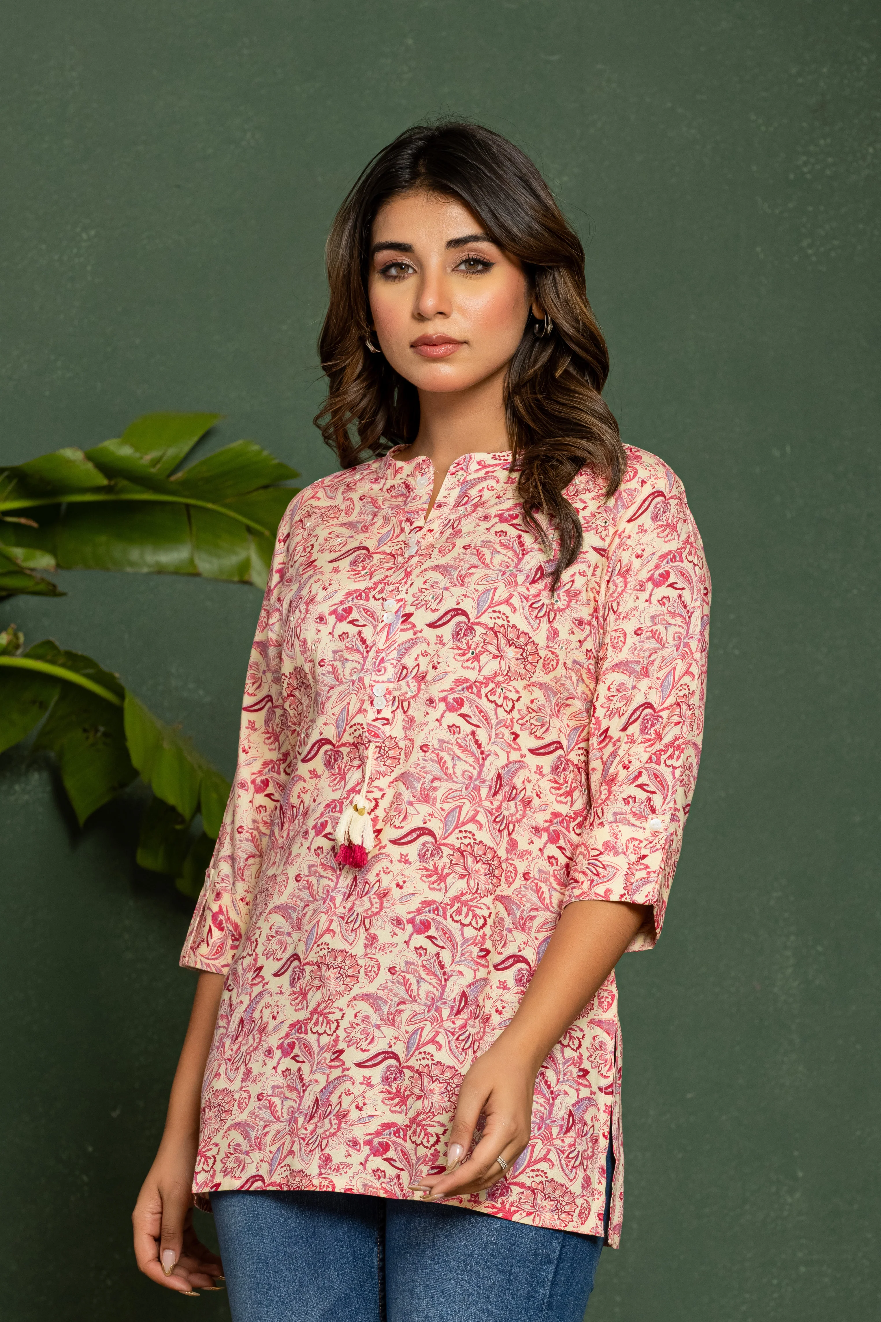 UMA BLUSH PRINTED COTTON SHORT TOP - Image 4