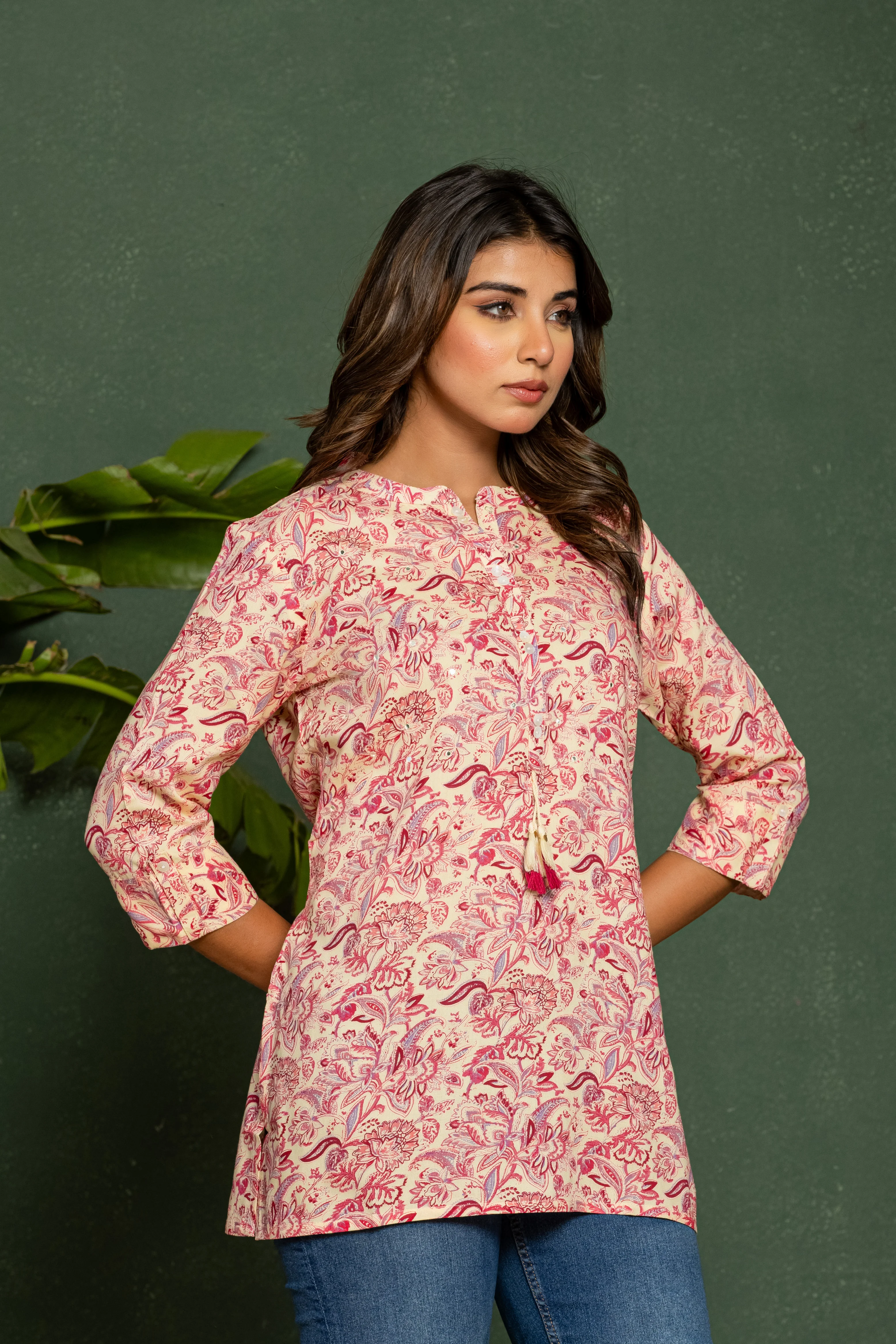 UMA BLUSH PRINTED COTTON SHORT TOP - Image 6