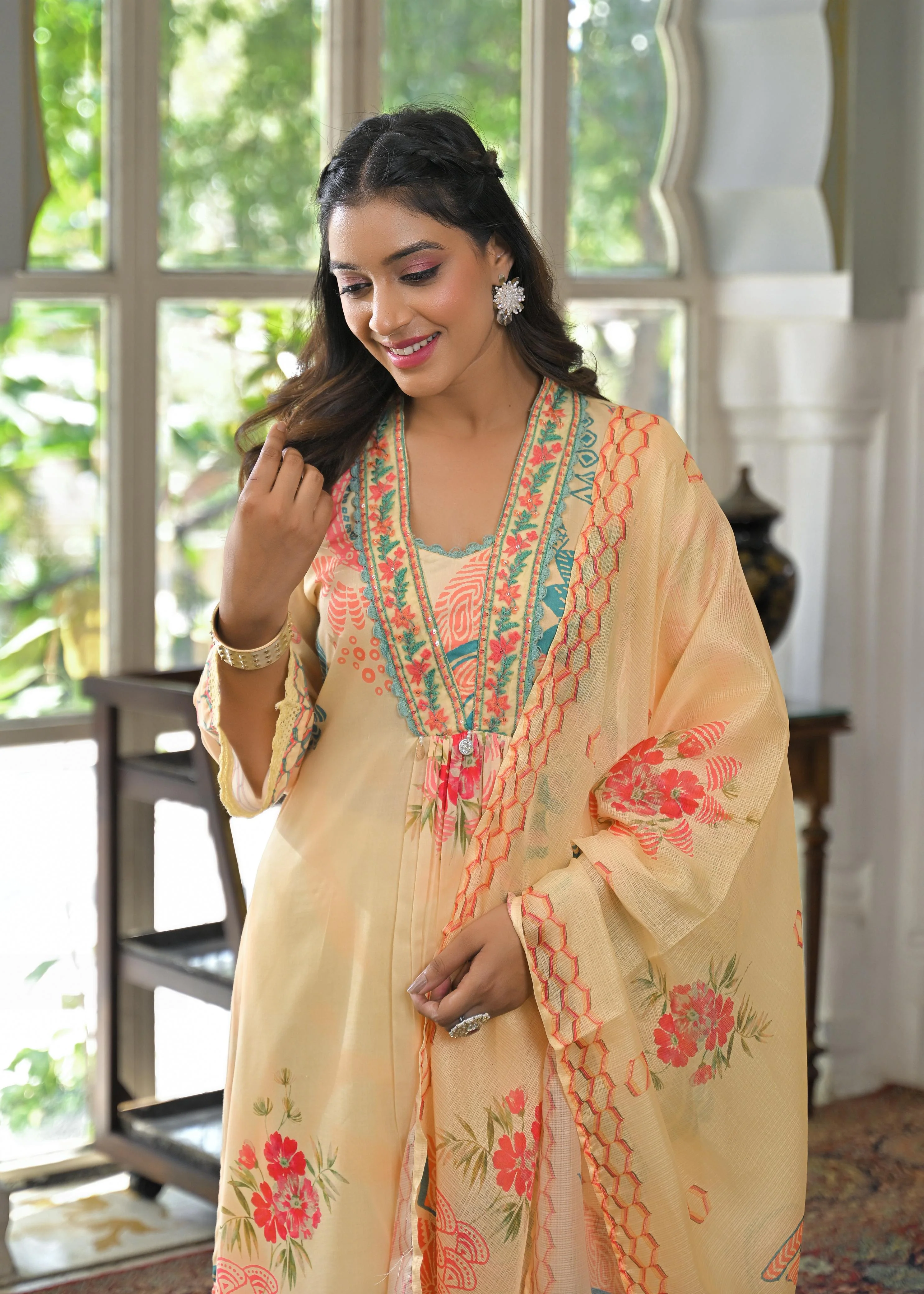 Tridhara Lime Cotton Suit Set - Image 2