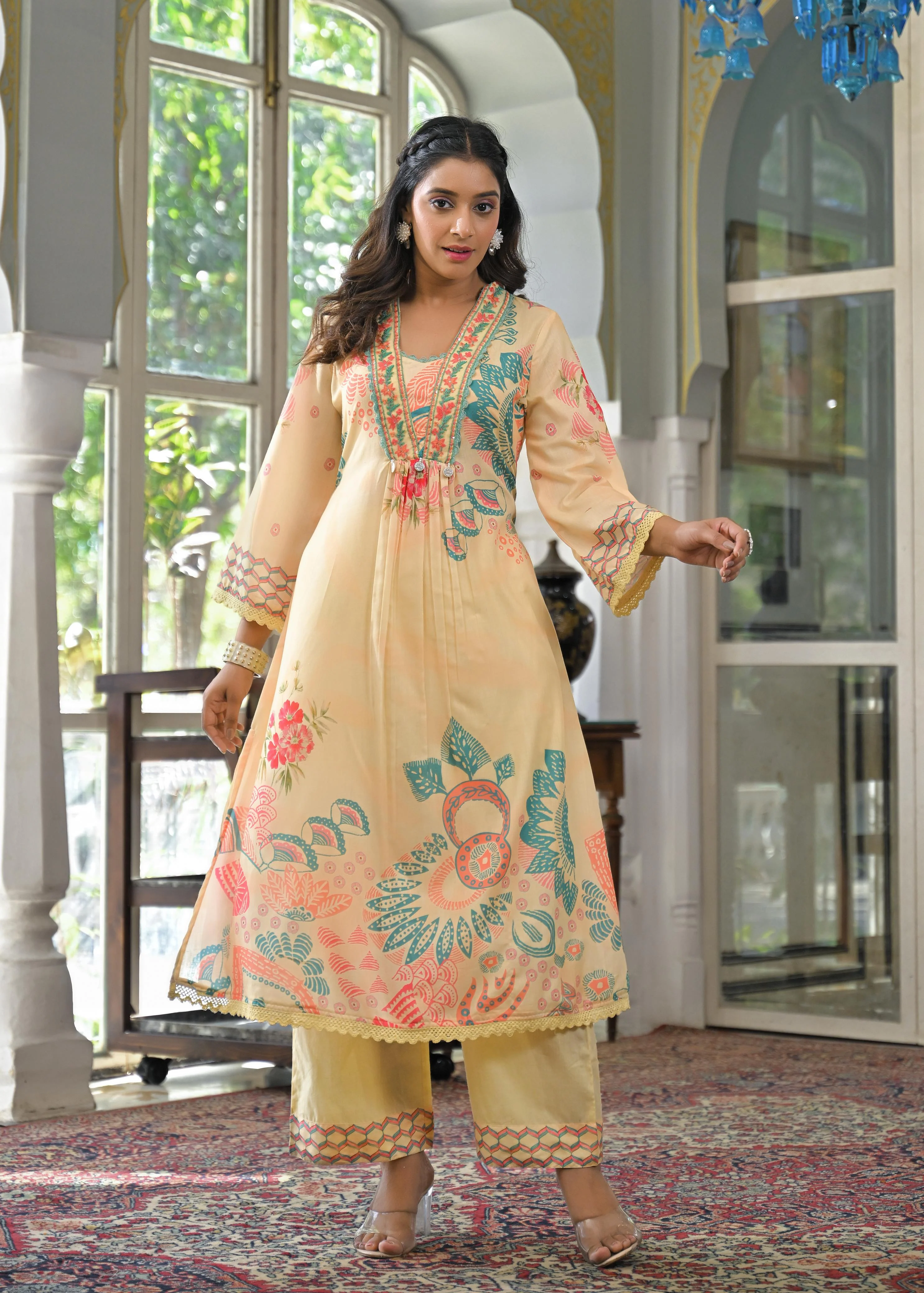 Tridhara Lime Cotton Suit Set - Image 3