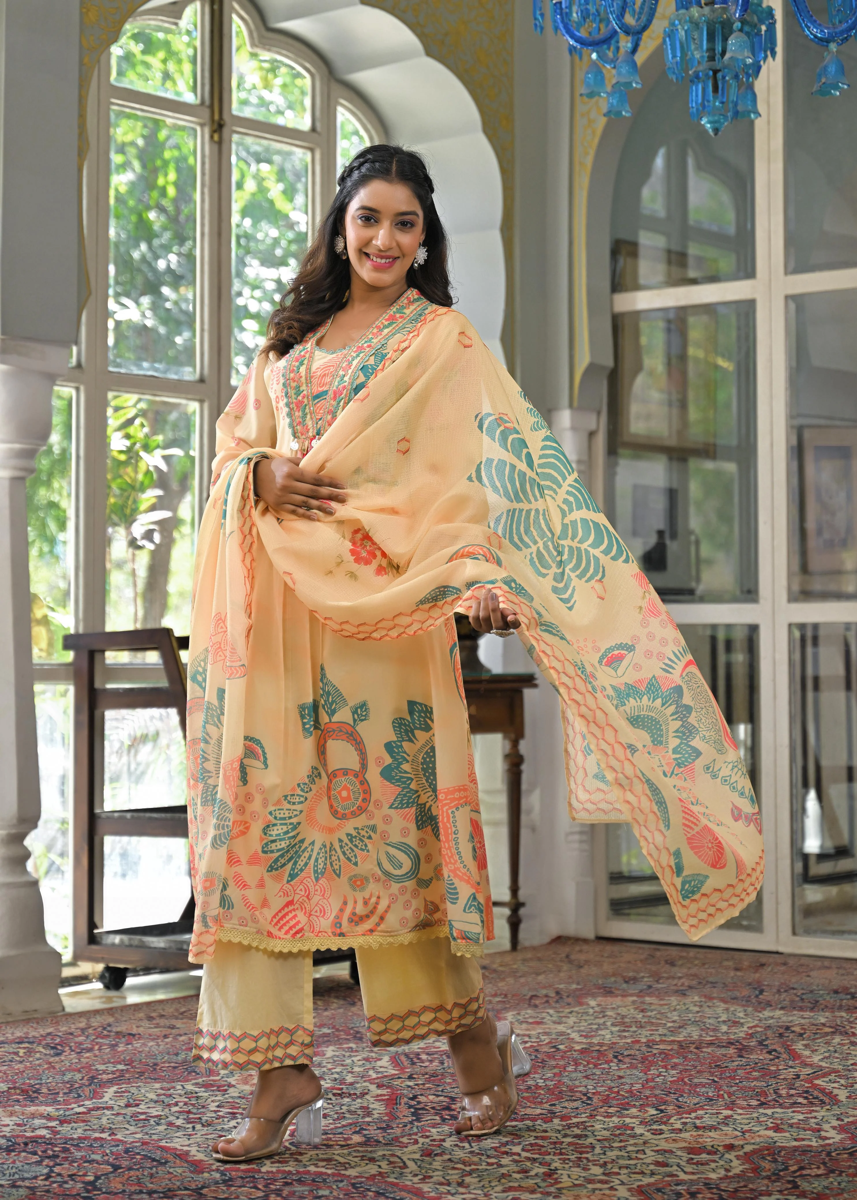Tridhara Lime Cotton Suit Set - Image 4