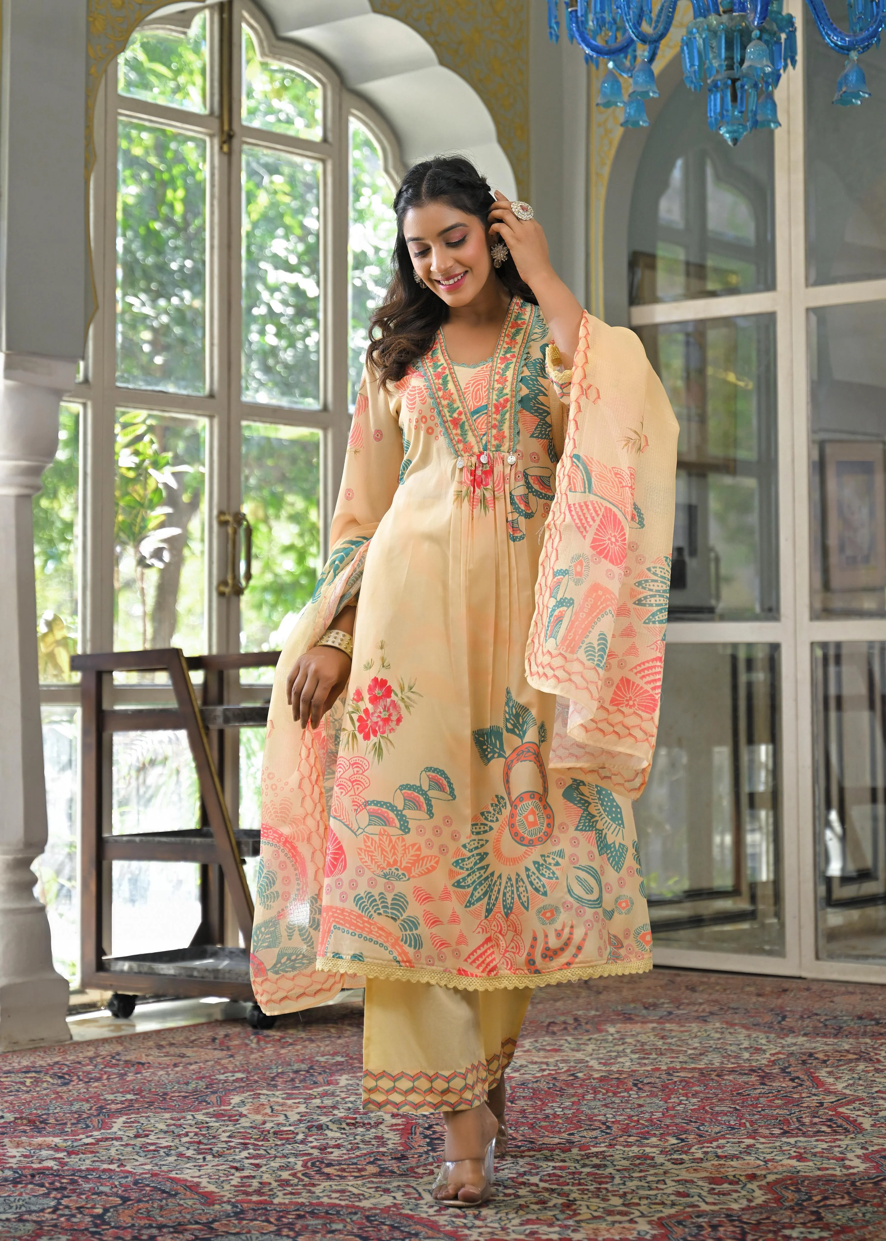 Tridhara Lime Cotton Suit Set - Image 5