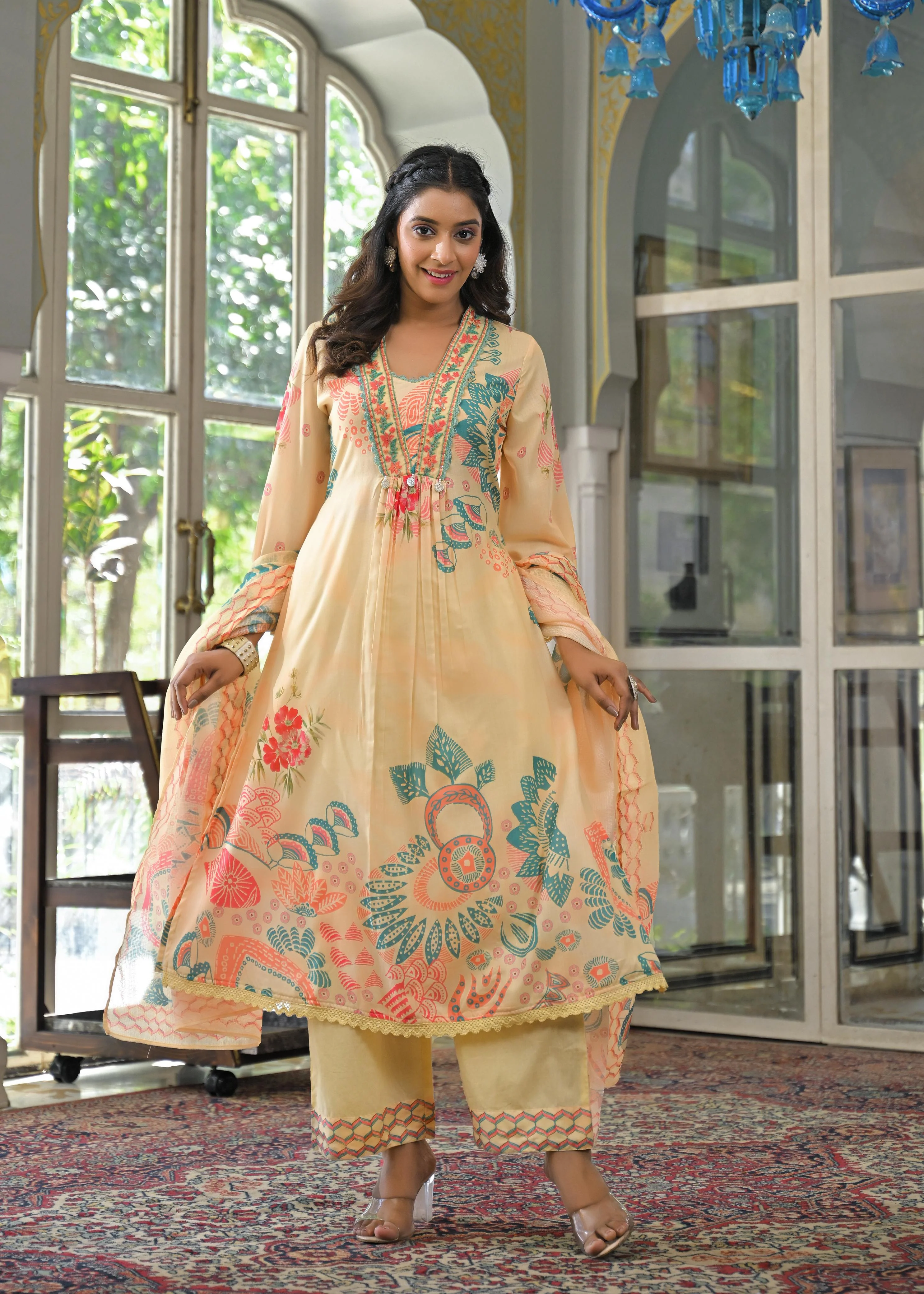 Tridhara Lime Cotton Suit Set - Image 8