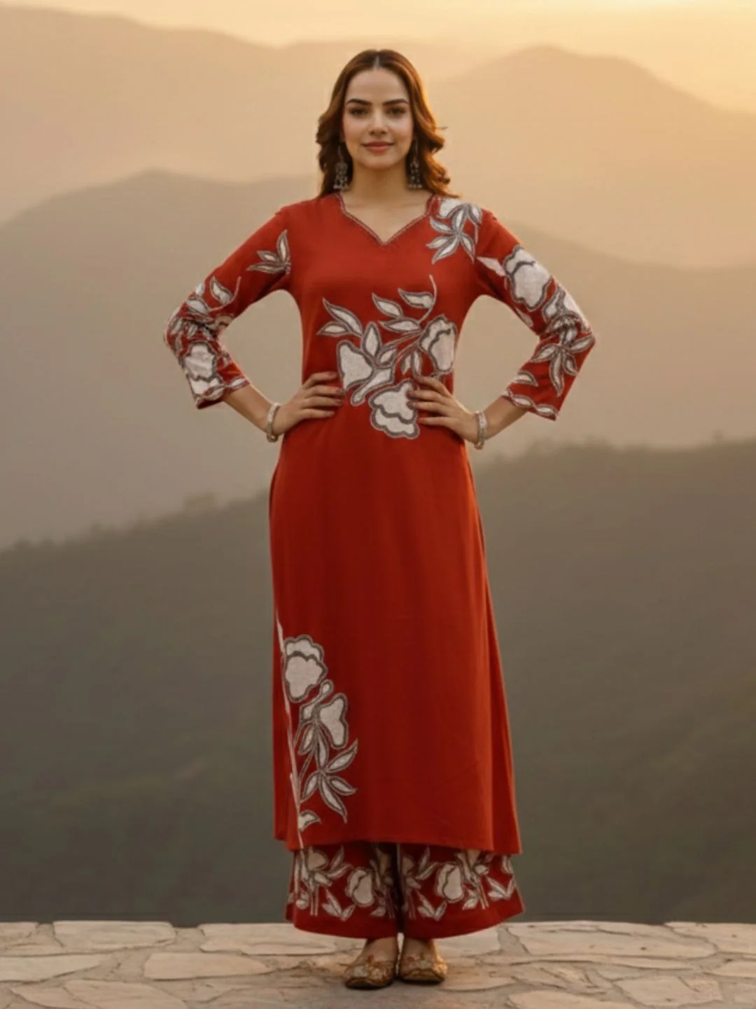 Bakul Rust Digital Print Kurta Pant Set - Image 2