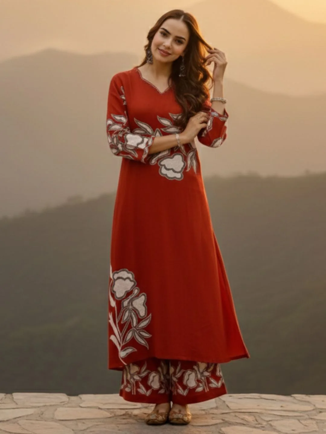 Bakul Rust Digital Print Kurta Pant Set - Image 3