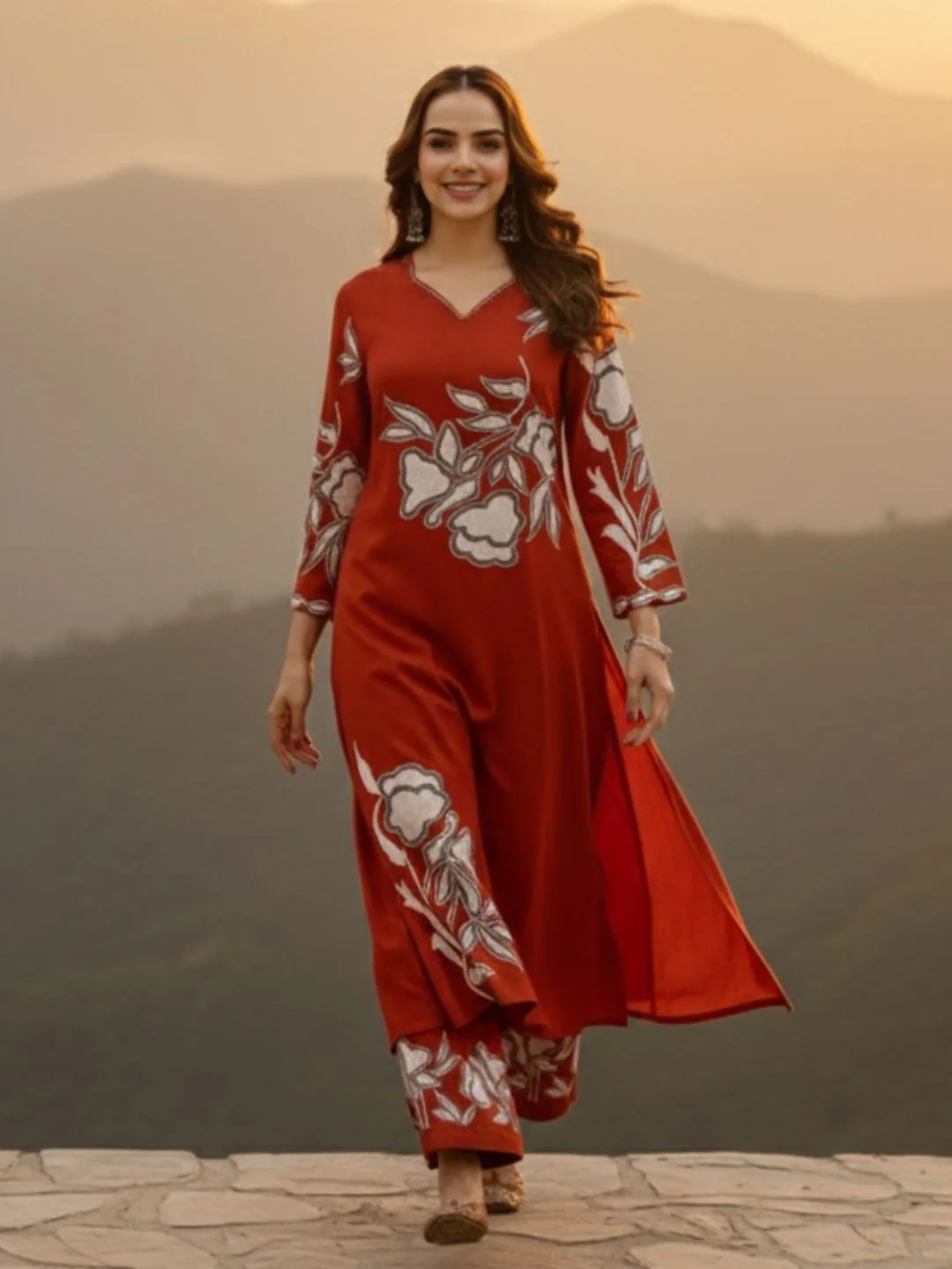 Bakul Rust Digital Print Kurta Pant Set - Image 4