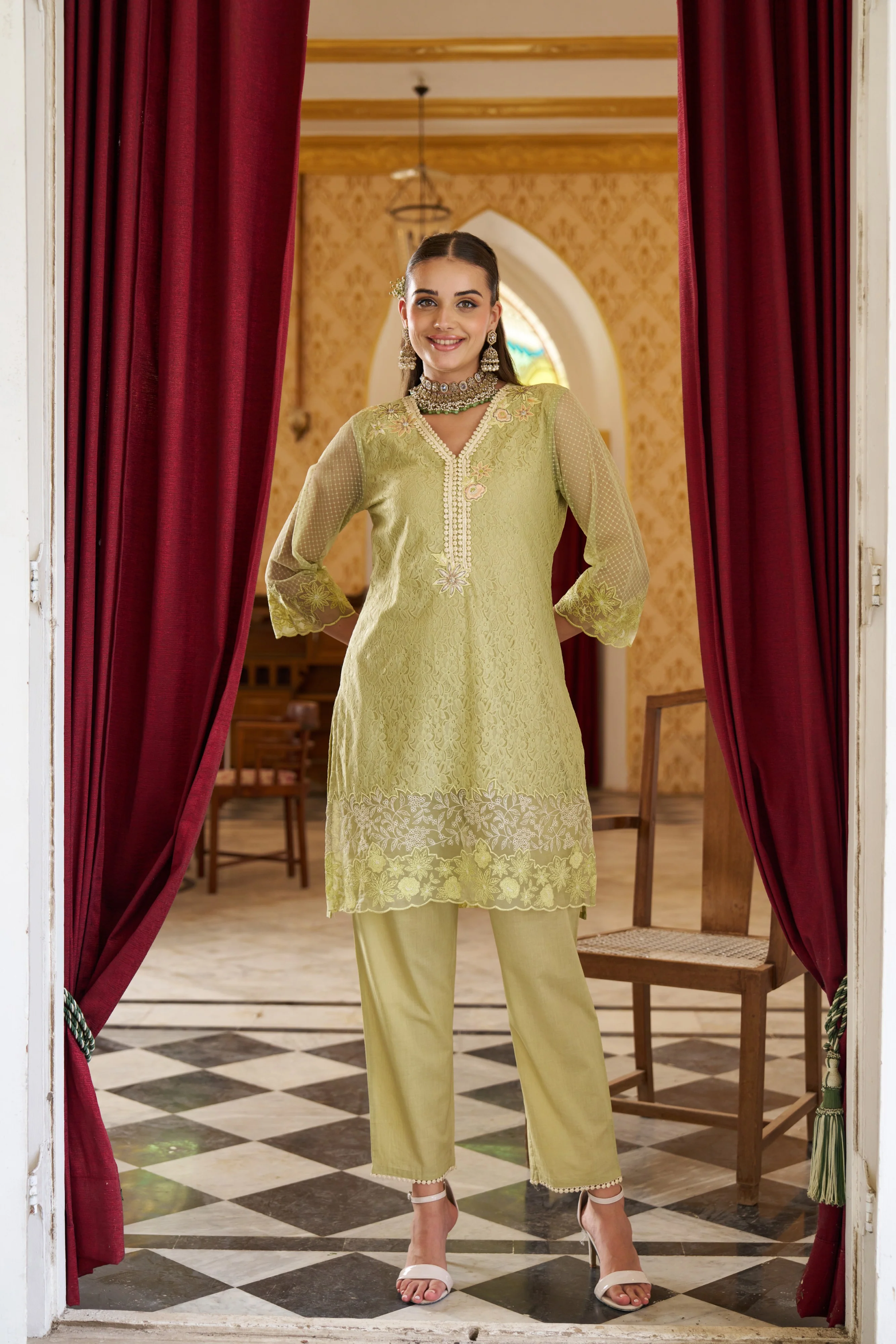 Anumeha sage embroidery co-ord set - Image 4