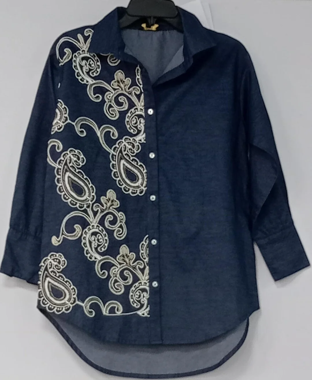 Sharanya hibis Embroidery denim shirt - Image 7