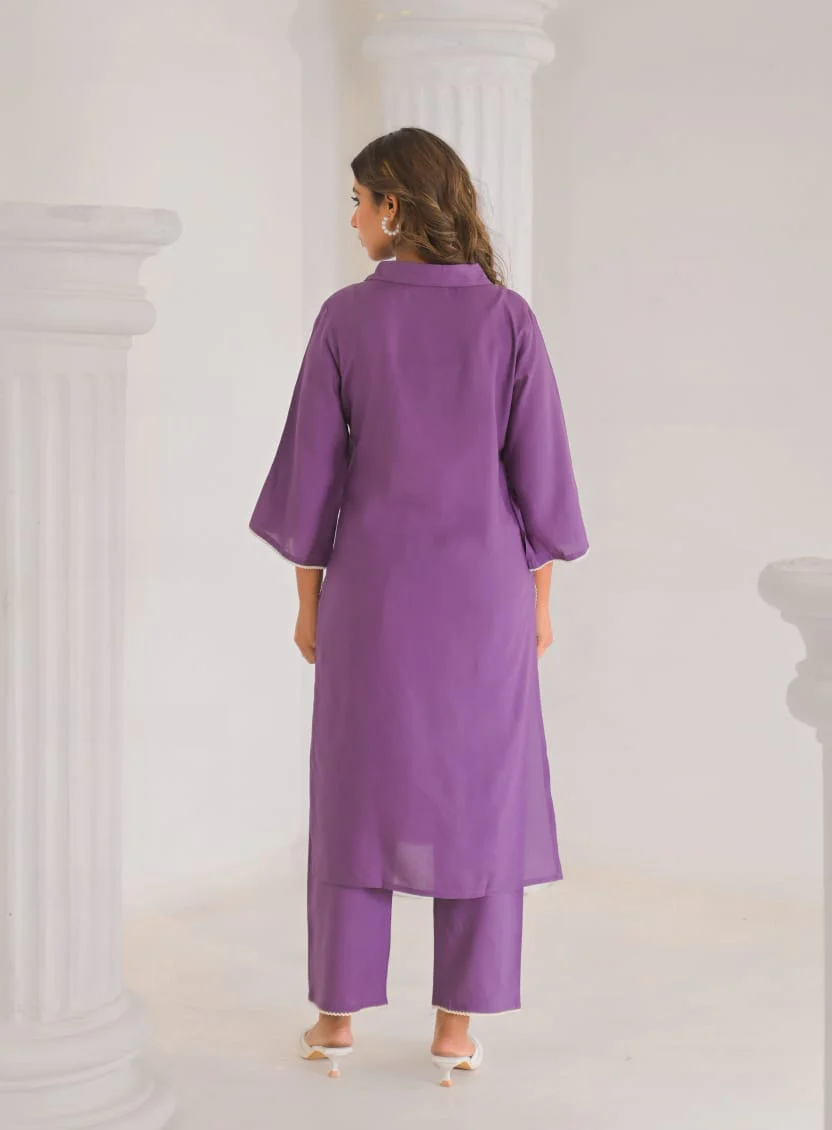 Kara Orchid Embrodiered Kurta Pant Set - Image 4
