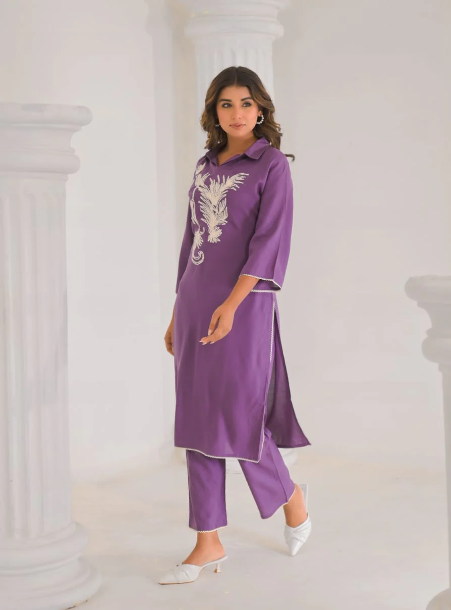 Kara Orchid Embrodiered Kurta Pant Set - Image 5