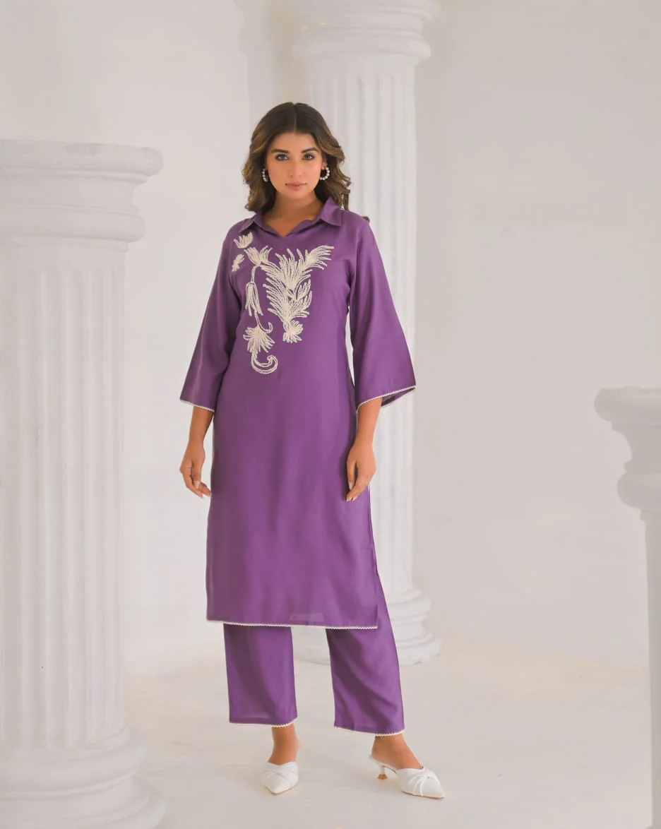 Kara Orchid Embrodiered Kurta Pant Set - Image 6
